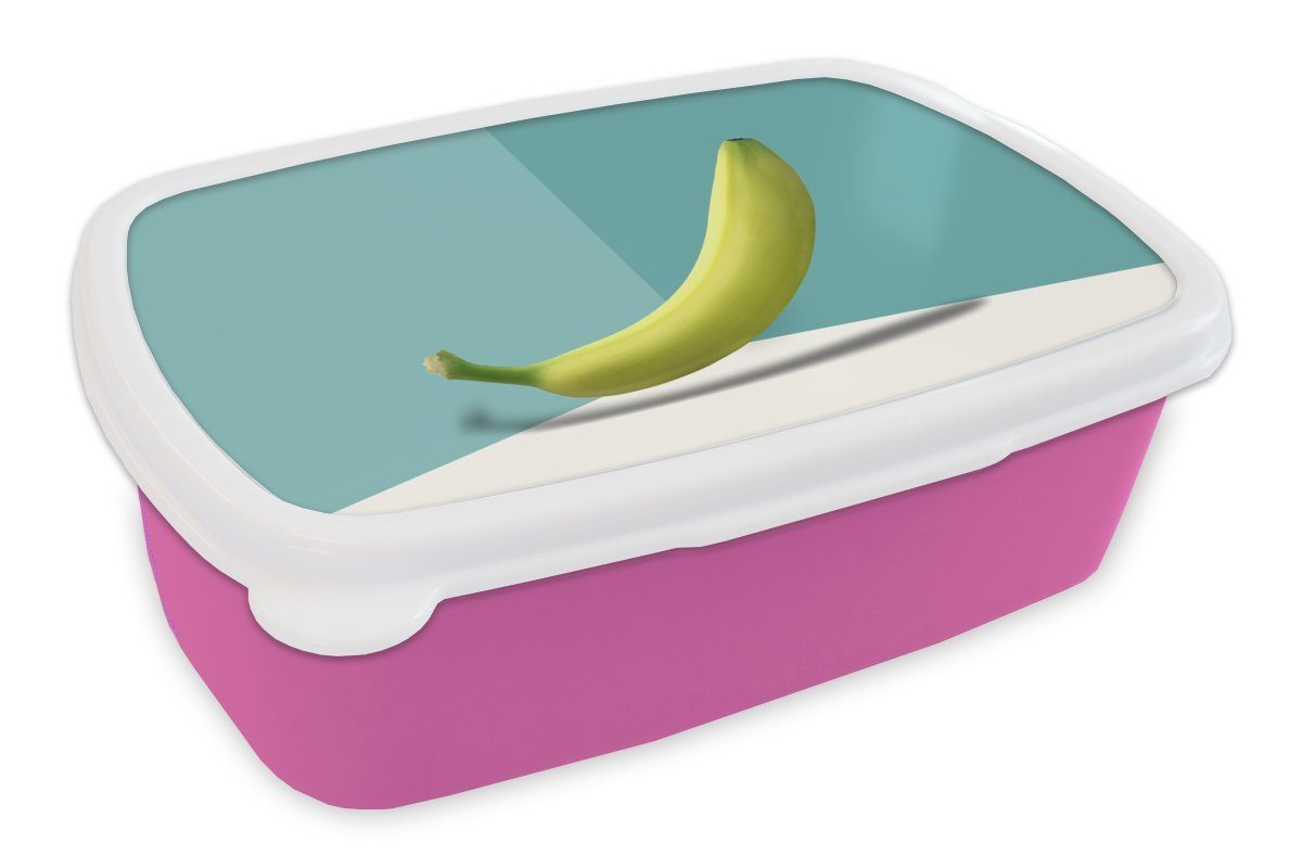 MuchoWow Lunchbox Banane - Mädchen, Kinder, Kunststoff, Gelb Snackbox, Obst, für - Brotbox Erwachsene, Kunststoff (2-tlg), rosa Brotdose