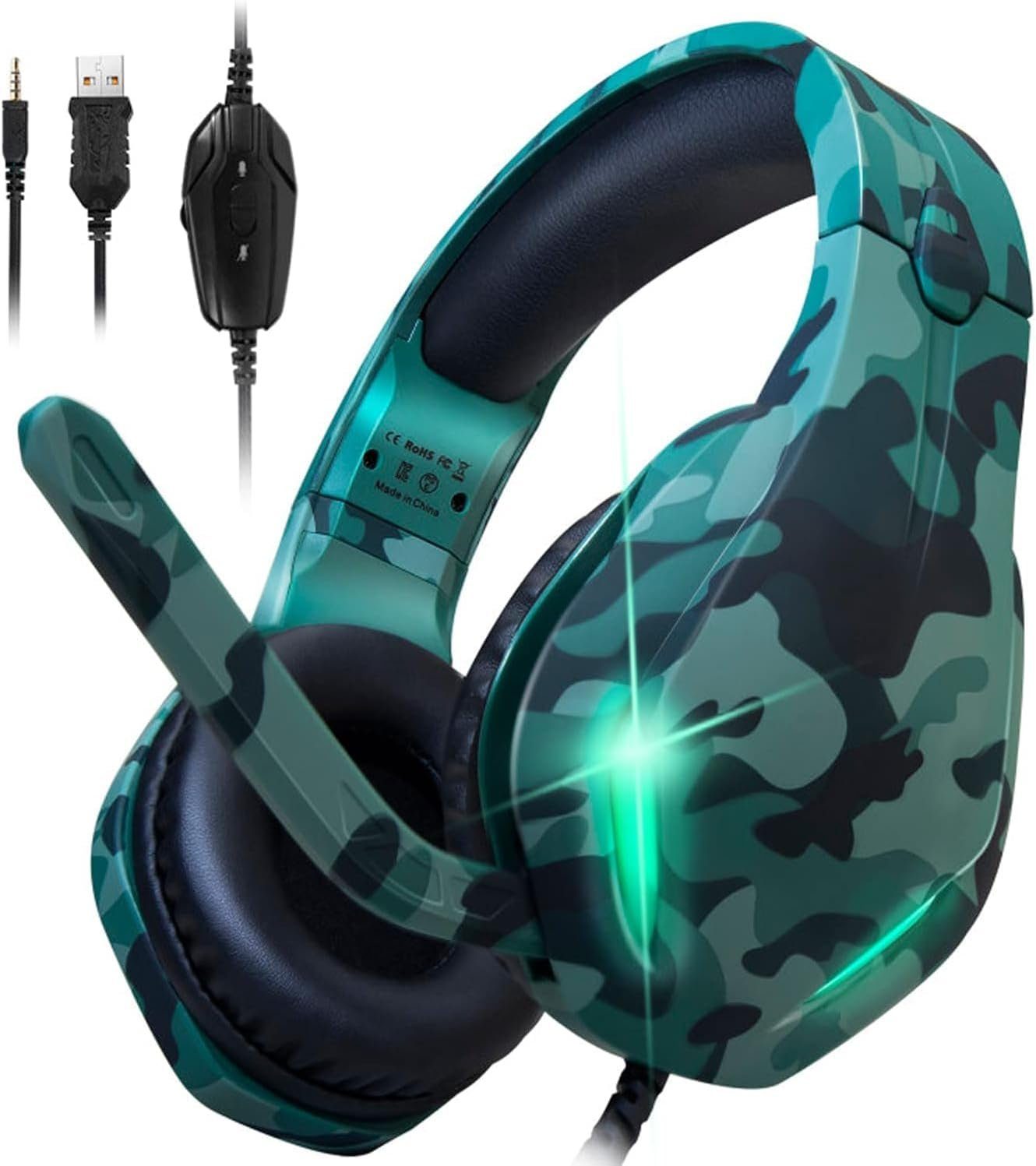 Stynice Gaming-Headset PS4 (Headset und 120) flexibel Headset Mikrofon Over-Ear-Kopfhörer, kabelgebundenes 3,5 LED-Licht, mit mm