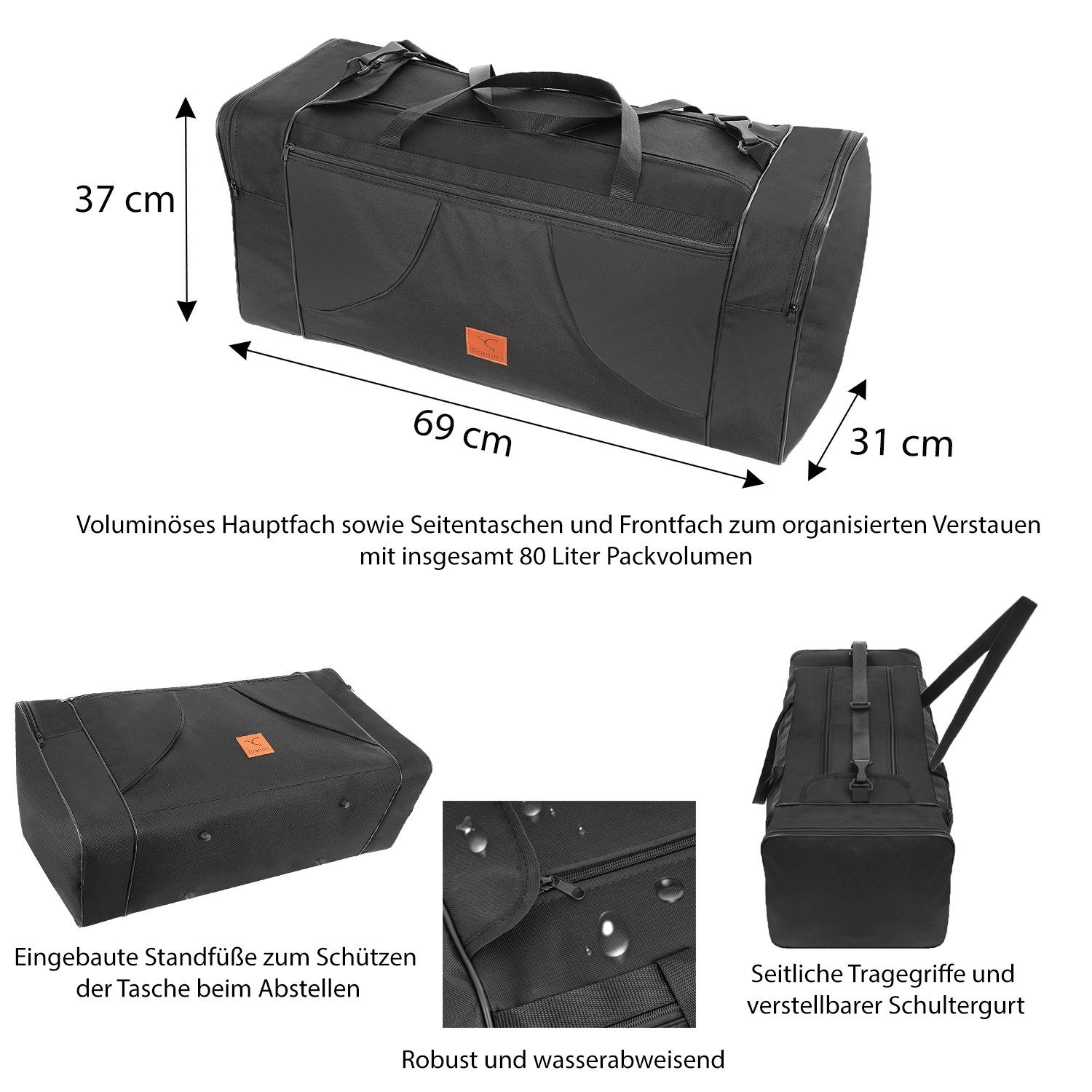 Granori Reisetasche XL für Flugzeug mit Schultergurt und mehreren Fächern – leicht & groß, faltbar und mit 50 / 80 / 150 L Fassungsvermögen, für Damen & Herren
