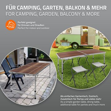 ECD Germany Campingtisch Campingmöbel Set Klappmöbel Klapptisch Falttisch, Braun 120cm mit 4 Hocker Alu-Rahmen MDF