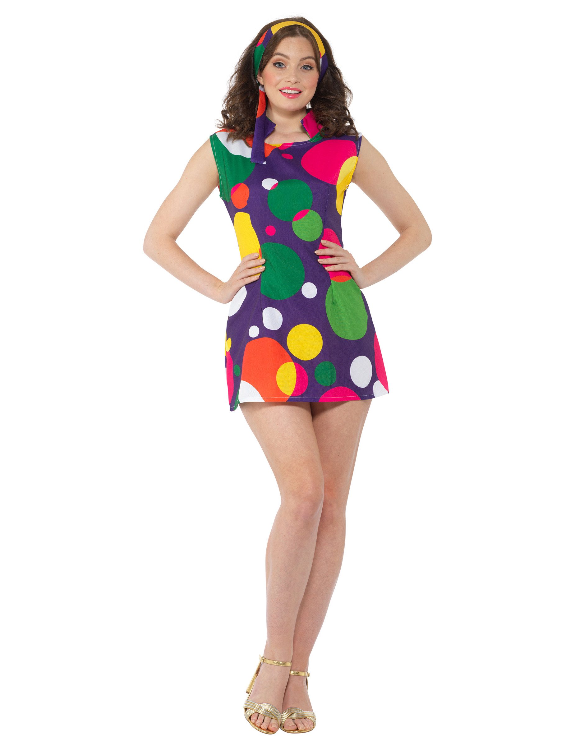 REDSUN Kostüm Disco-Minikleid Damenkostüm mit Punkten lila-bunt