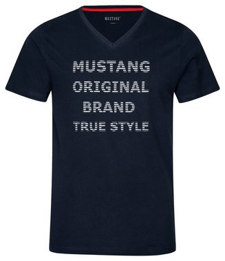 MUSTANG Schlafanzug (2 tlg) Oberteil navy, Short navy/graumelange geringelt