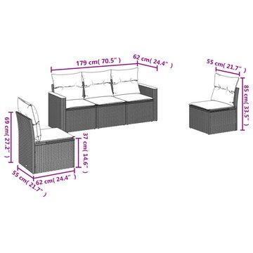 furnicato Garten-Essgruppe 5-tlg. Garten-Sofagarnitur mit Kissen Schwarz Poly Rattan, (Lounge-Set, 1-tlg)