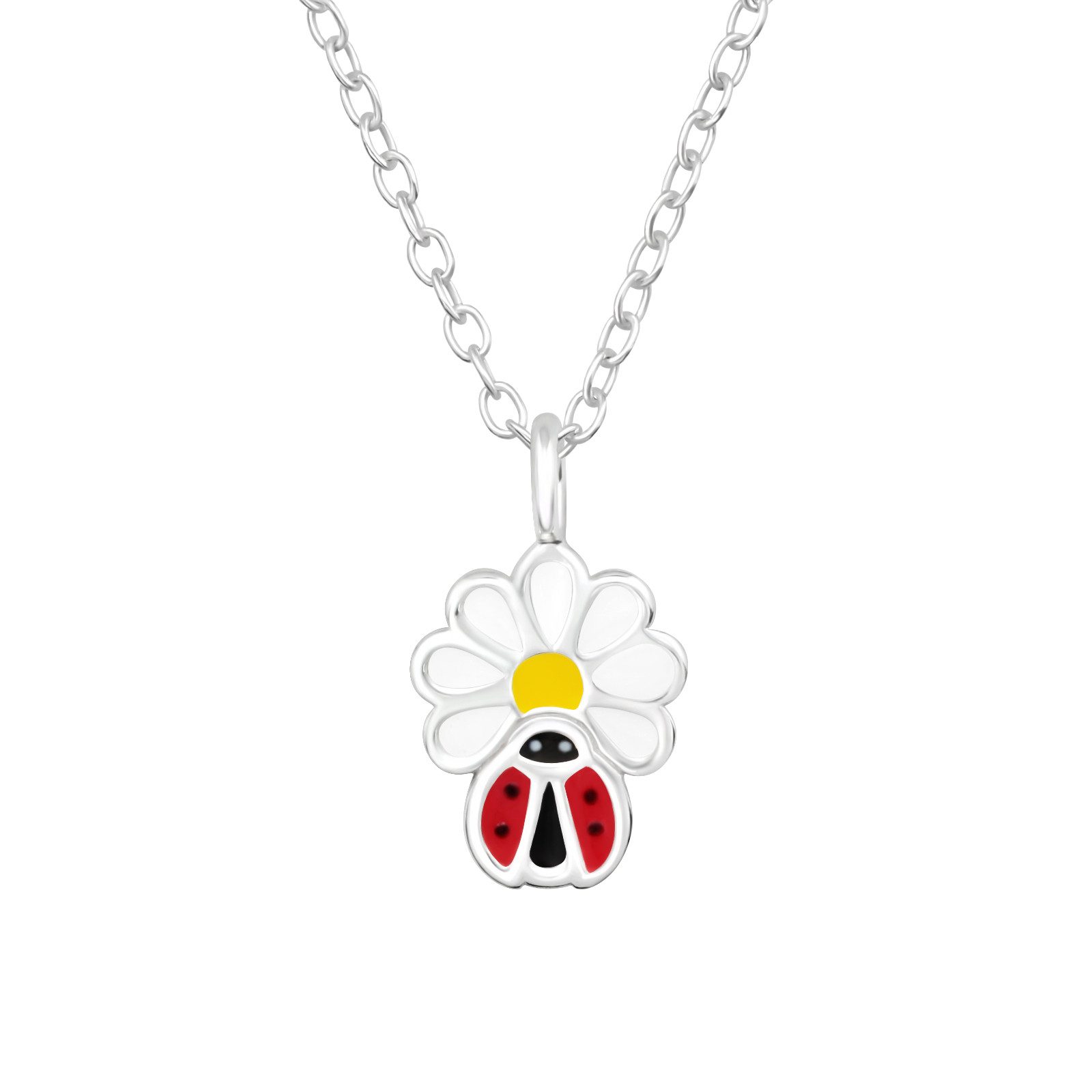 ALEXANDER YORK Kette mit Anhänger MARIENKÄFER auf GÄNSEBLÜMCHEN, 2-tlg., 925 Sterling Silber