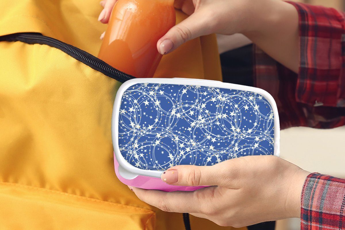 MuchoWow Lunchbox Schlittschuhe - Sterne Muster, Brotbox für Erwachsene, - (2-tlg), Kunststoff Winter - Kinder, Kunststoff, rosa Weihnachten Mädchen, - Brotdose Snackbox