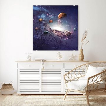 Primedeco Glasbild Wandbild Quadratisch verschiedene Planeten mit Aufhängung, Weltall