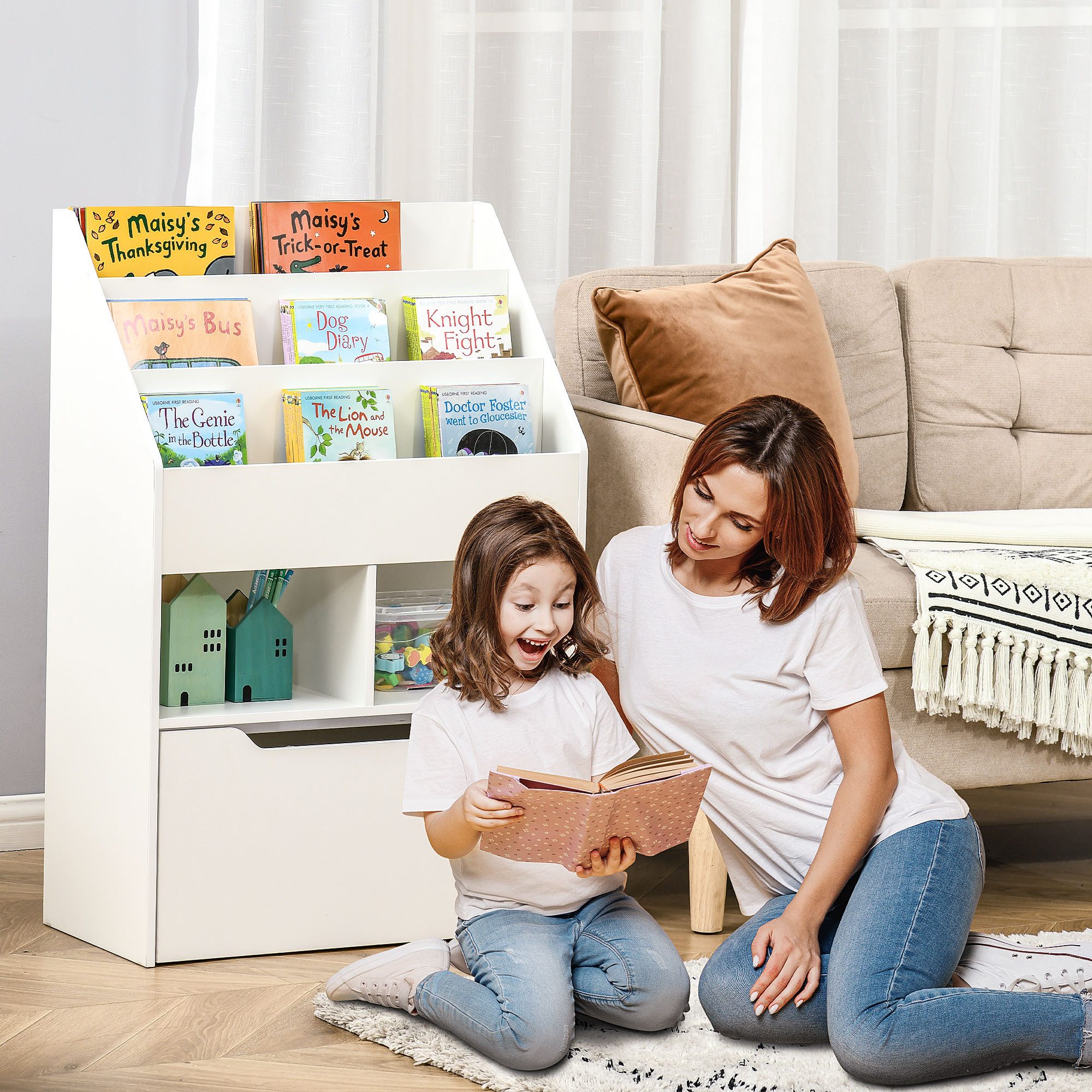 HOMCOM Kinderregal mit Schublade, 3 Ablagefächern günstig online kaufen