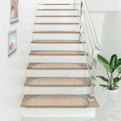 Stufenmatte, en.casa, halbrund, 15-er Set Treppenmatten 65 x 24 cm halbrund selbstklebend Treppenschoner Stufenteppich Beige