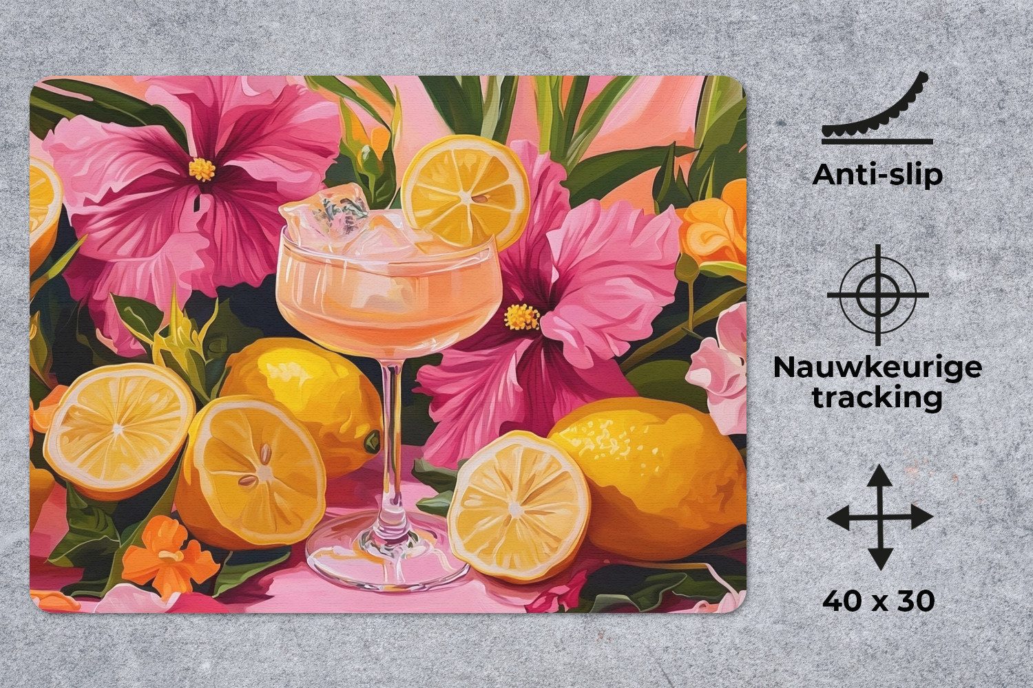 MuchoWow Mauspad Getränk - Blumen - Gelb (1-St), Büro für Tastatur und Maus, Mousepad Gaming, 40x30 cm