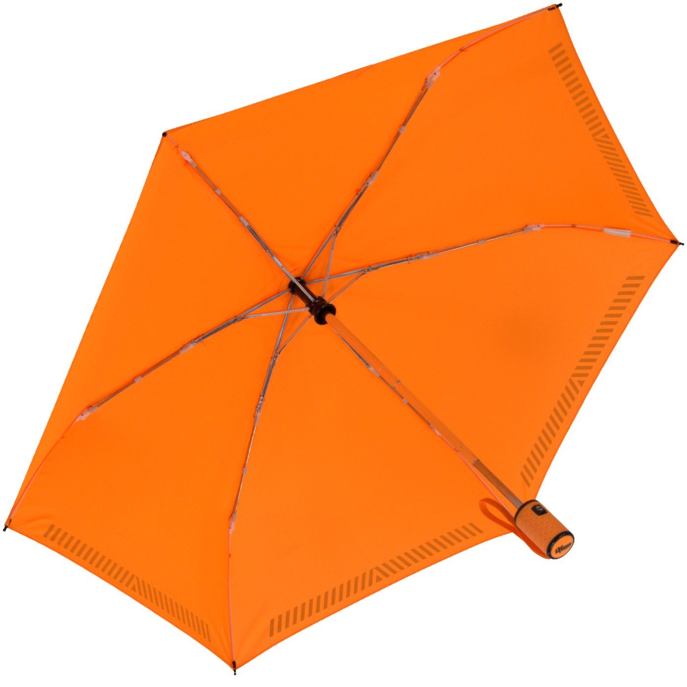 iX-brella Taschenregenschirm Kinderschirm mit - durch orange Auf-Zu-Automatik, reflektierend, Sicherheit Reflex-Streifen neon