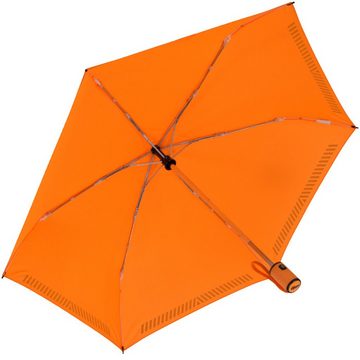 iX-brella Taschenregenschirm Kinderschirm mit Auf-Zu-Automatik, reflektierend, Sicherheit durch Reflex-Streifen - neon orange