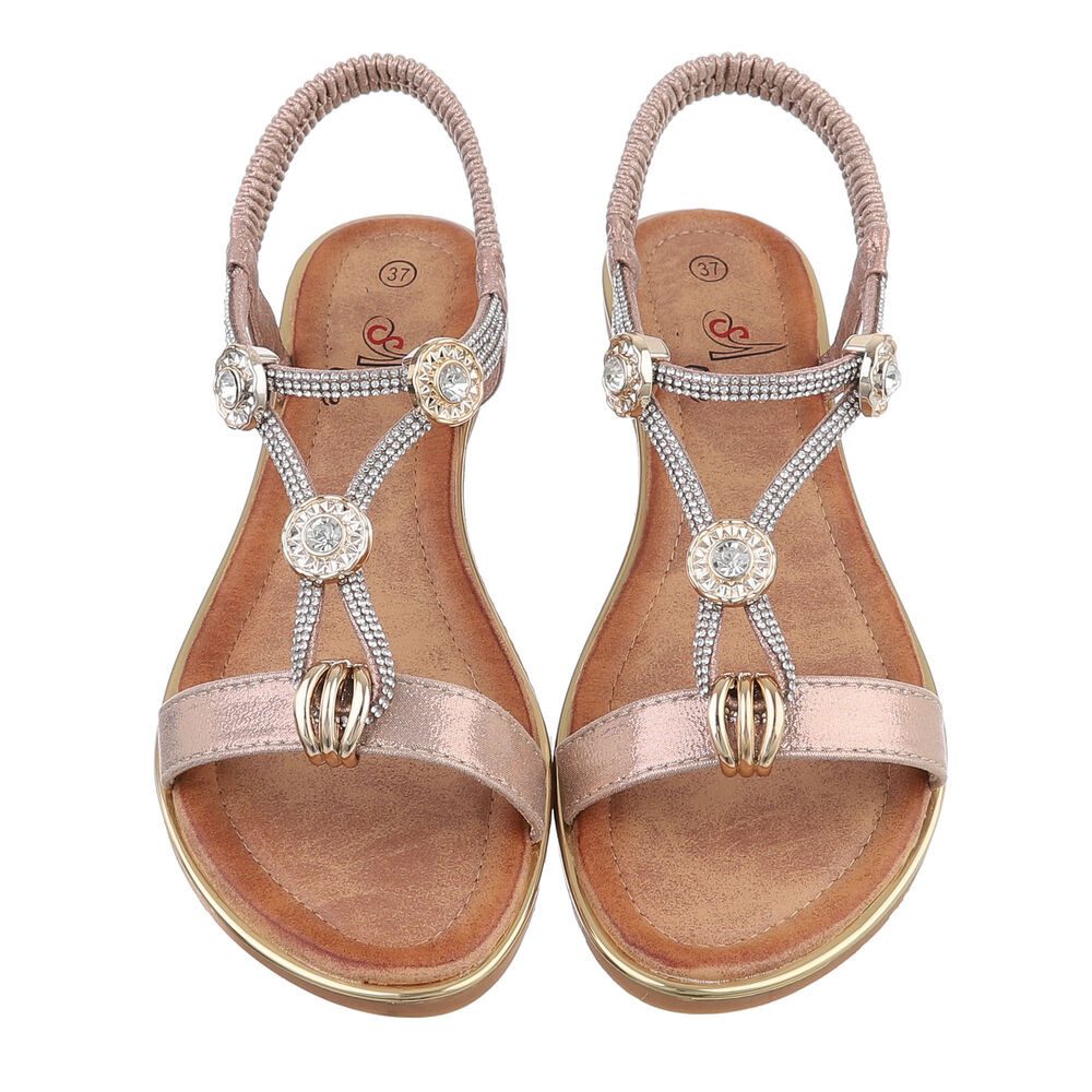 Ital-Design Damen Freizeit Riemchensandalette (86016758) Keilabsatz/Wedge Riemchensandalen in Champagner