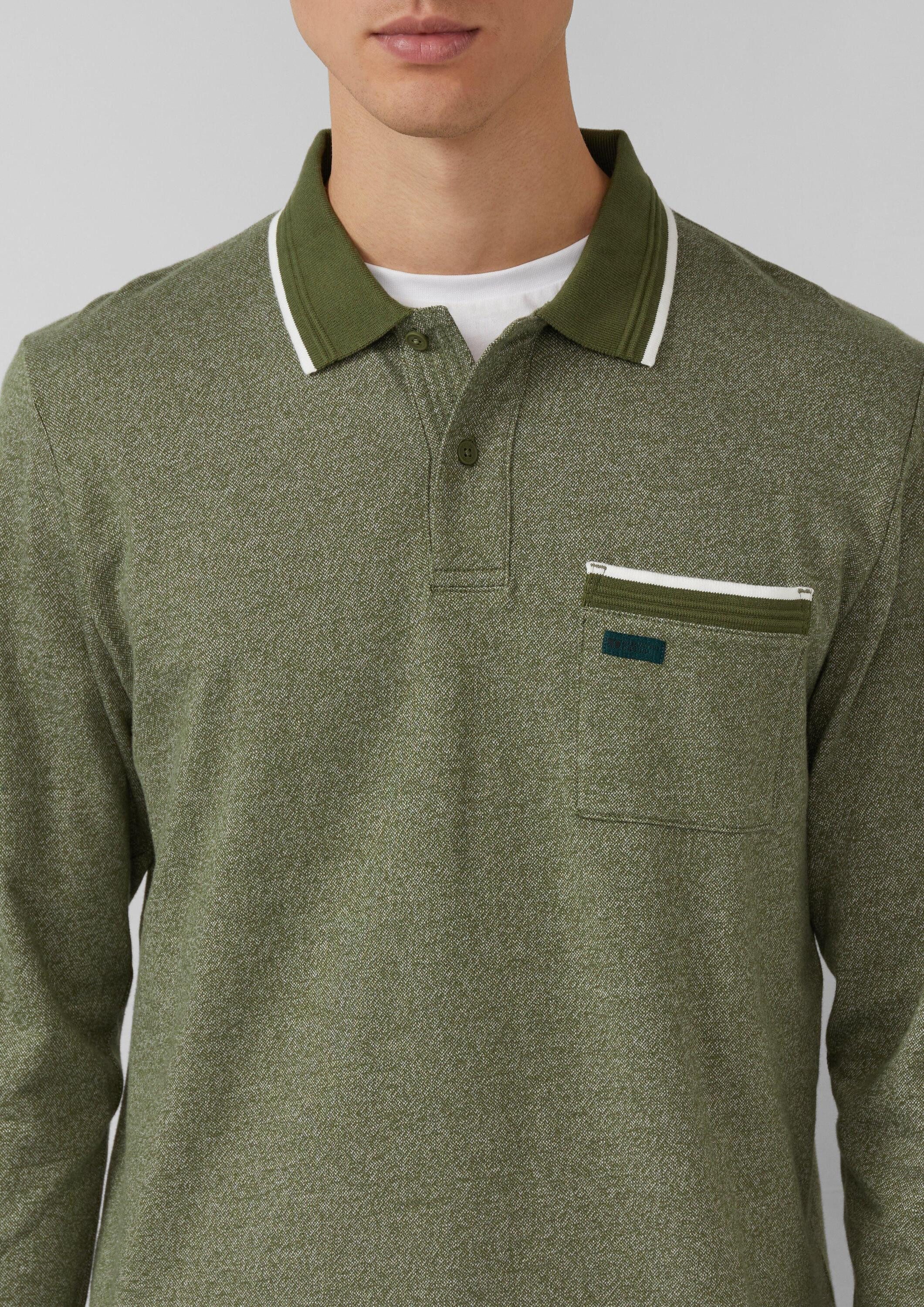 s.Oliver Langarmshirt Polo-Shirt Langarm-Polo mit Bündchen in Melange-Optik