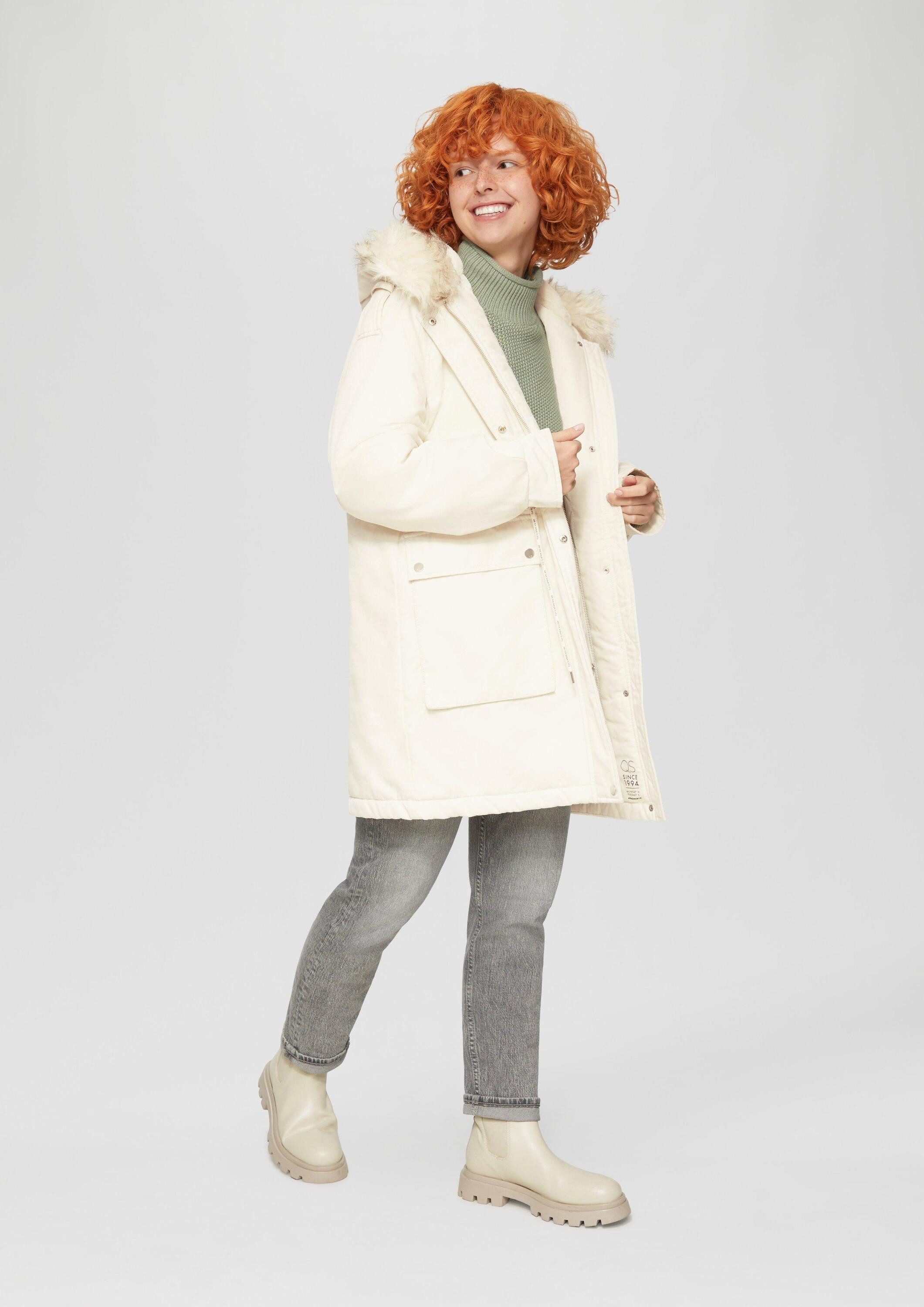 QS Parka Outdoor-Jacke Gefütterter Parka mit abnehmbarem Kunstfell