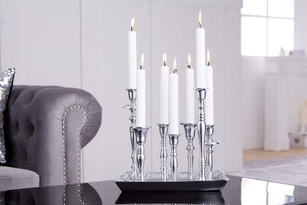 riess-ambiente Kerzenständer MODERN BAROCK 26cm silber, Metall · Kerzenhalter · Deko · Barock-Design