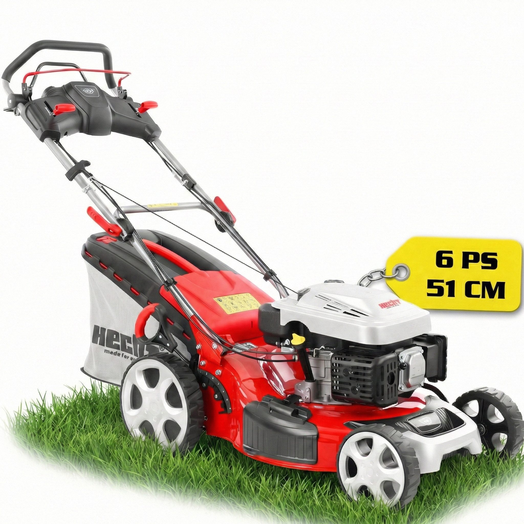 Hecht Benzinrasenmäher 5534 SX, 4,4 kW / 6 PS mit Radantrieb, 5-in-1, 51 cm Schnittbreite, 60l Fangkorb, Seitenauswurf, 4 Gang-Getriebe