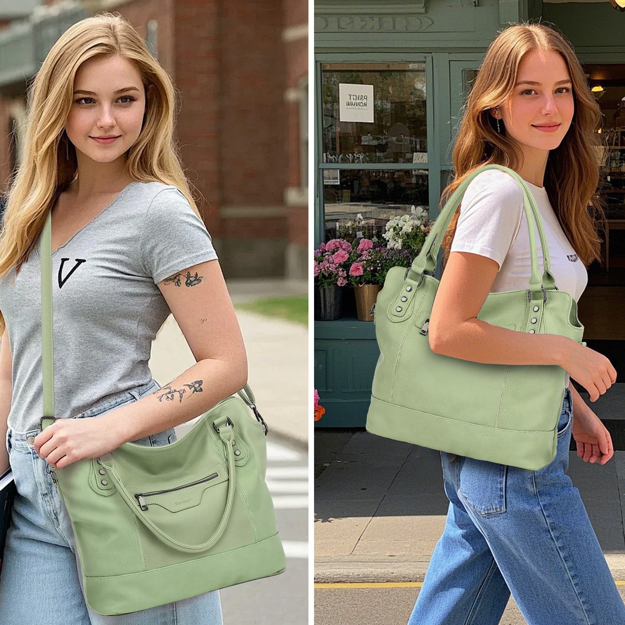 TAN.TOMI Handtasche Damen Schultertasche - Set Shopper Umhängetasche Henkeltasche, Mit abnehmbarem Schultergurt für Einkauf Reise Büro Schule – Bild 2 von 5
