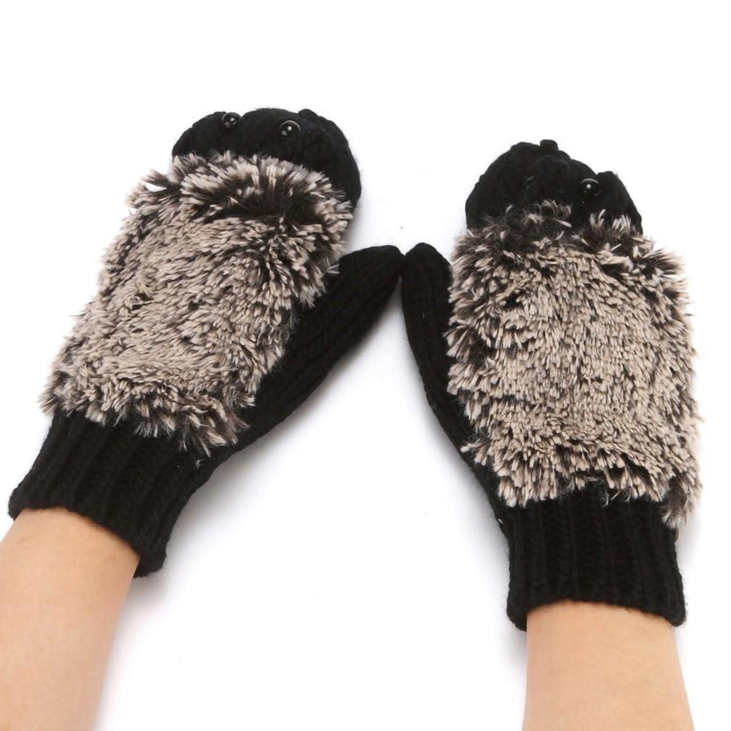 LuxusKollektion Strickhandschuhe Damen Strickhandschuhe Cartoon Igel Winterhandschuhe (1-St)