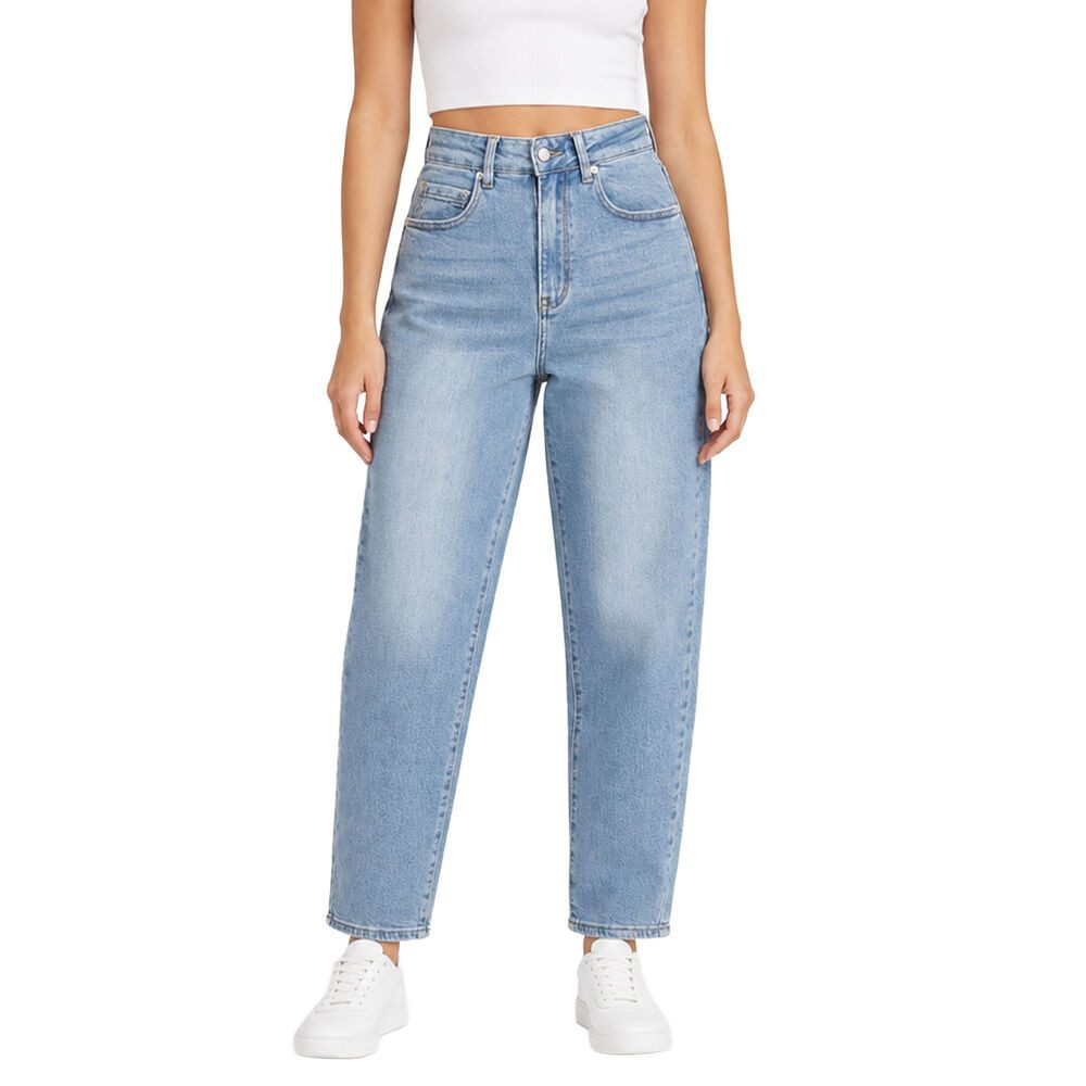 Ital-Design Mom-Jeans Damen High-Waist Straight Leg Jeans Vintage Look (92375247) Used-Look Stretch High Waist Jeans in Blau