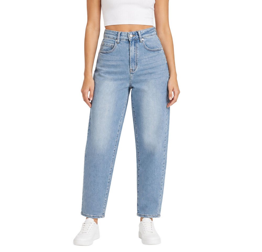 Ital-Design Mom-Jeans Damen High-Waist Straight Leg Jeans Vintage Look (92375248) Used-Look Stretch High Waist Jeans in Blau