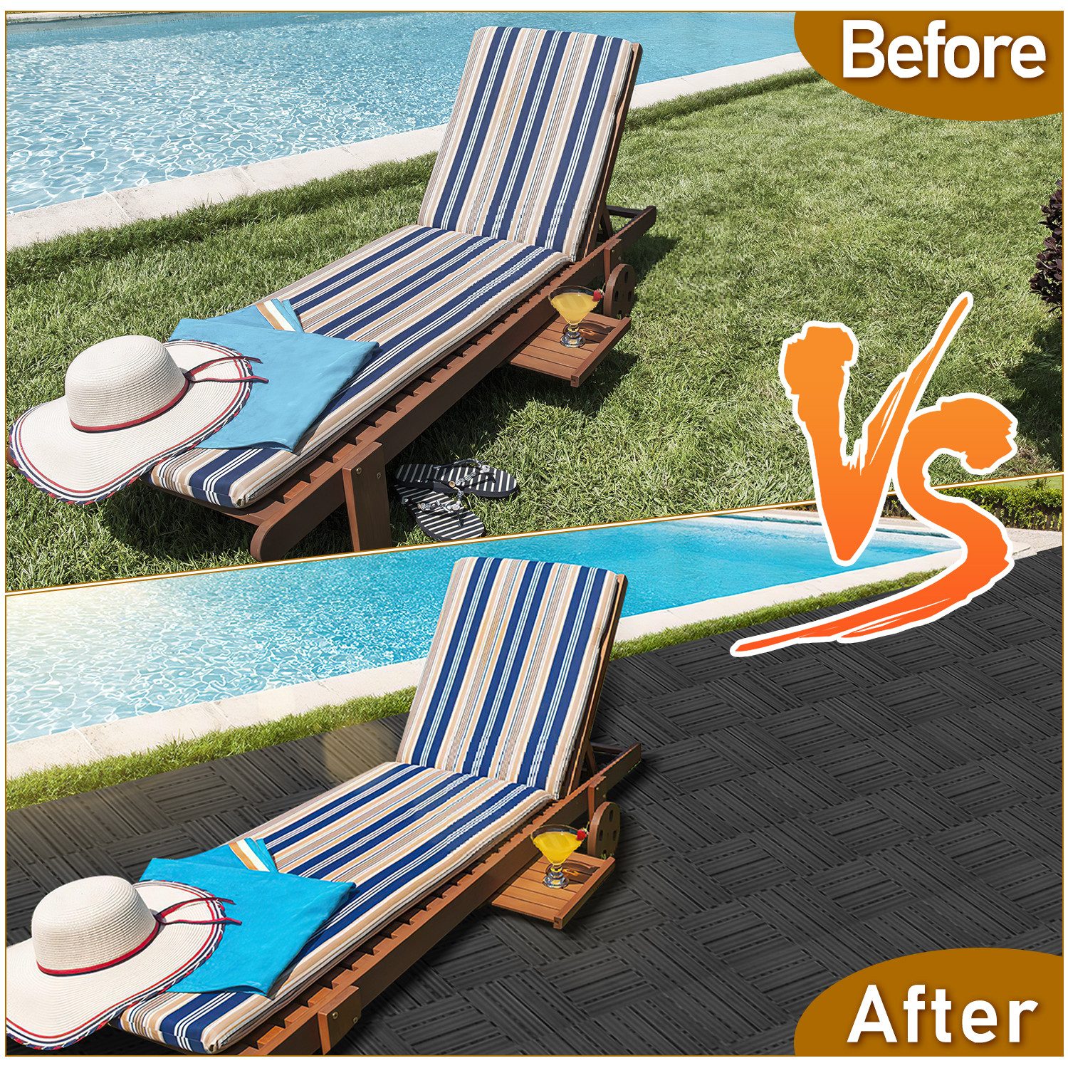 Clanmacy Holzfliesen WPC Terrassenfliesen Holzfliesen 30x30cm Klickfliese Balkonfliesen, 11 St., UV-beständig, Drainage - Klicksystem, einfache Montage