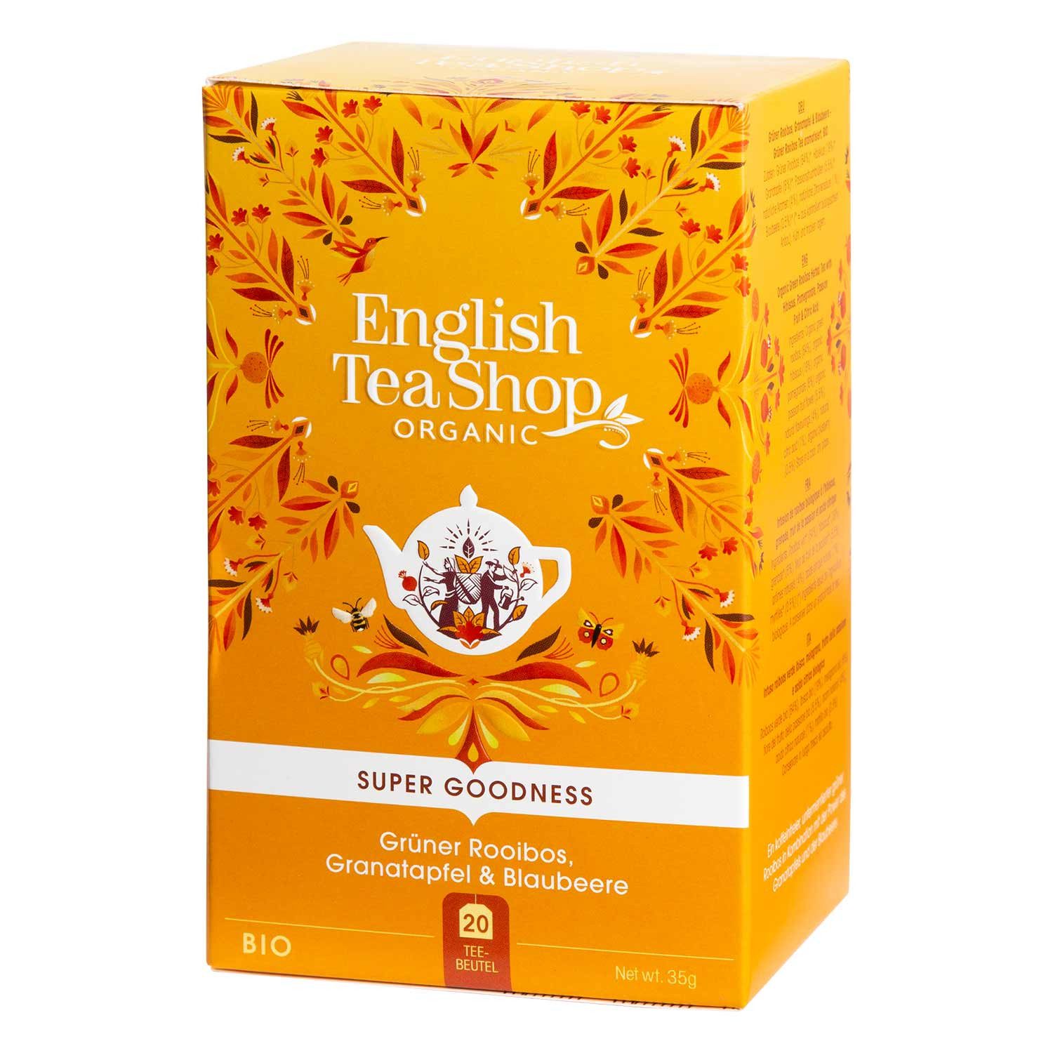 English Tea Shop Tee Grüner Rooibos, Granatapfel & Blaubeere, BIO, 20 Teebeutel, Besonders fruchtig mit Granatapfel, Blaubeere, Passionsfrucht.