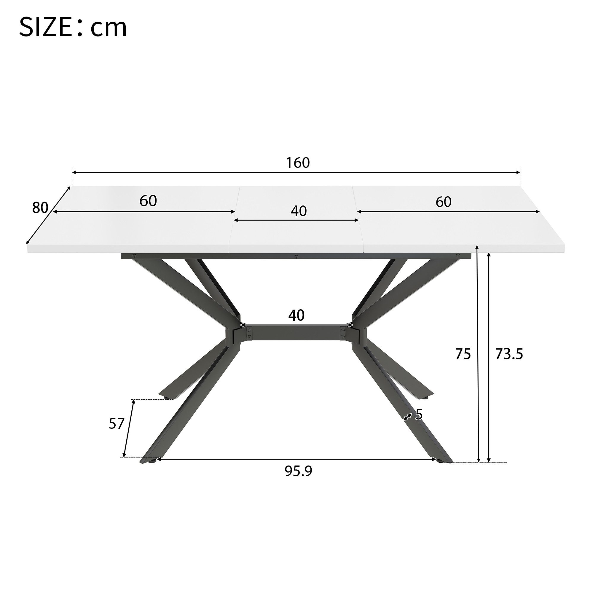 Flieks Esstisch (erweiterbare Tischplatte 120-160cm, 1-St., 1 Tisch), ausziehbar Küchentisch rechteckig Schreibtisch Arbeitstisch weiß – Bild 5 von 5
