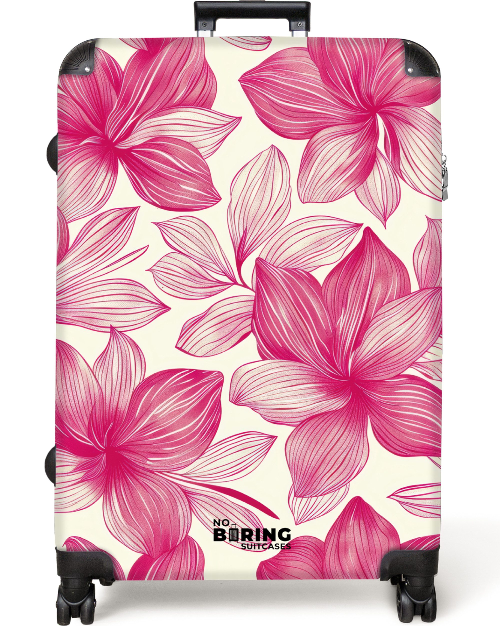 NoBoringSuitcases.com© Hartschalen-Trolley Weiß mit rosa Blüten günstig online kaufen