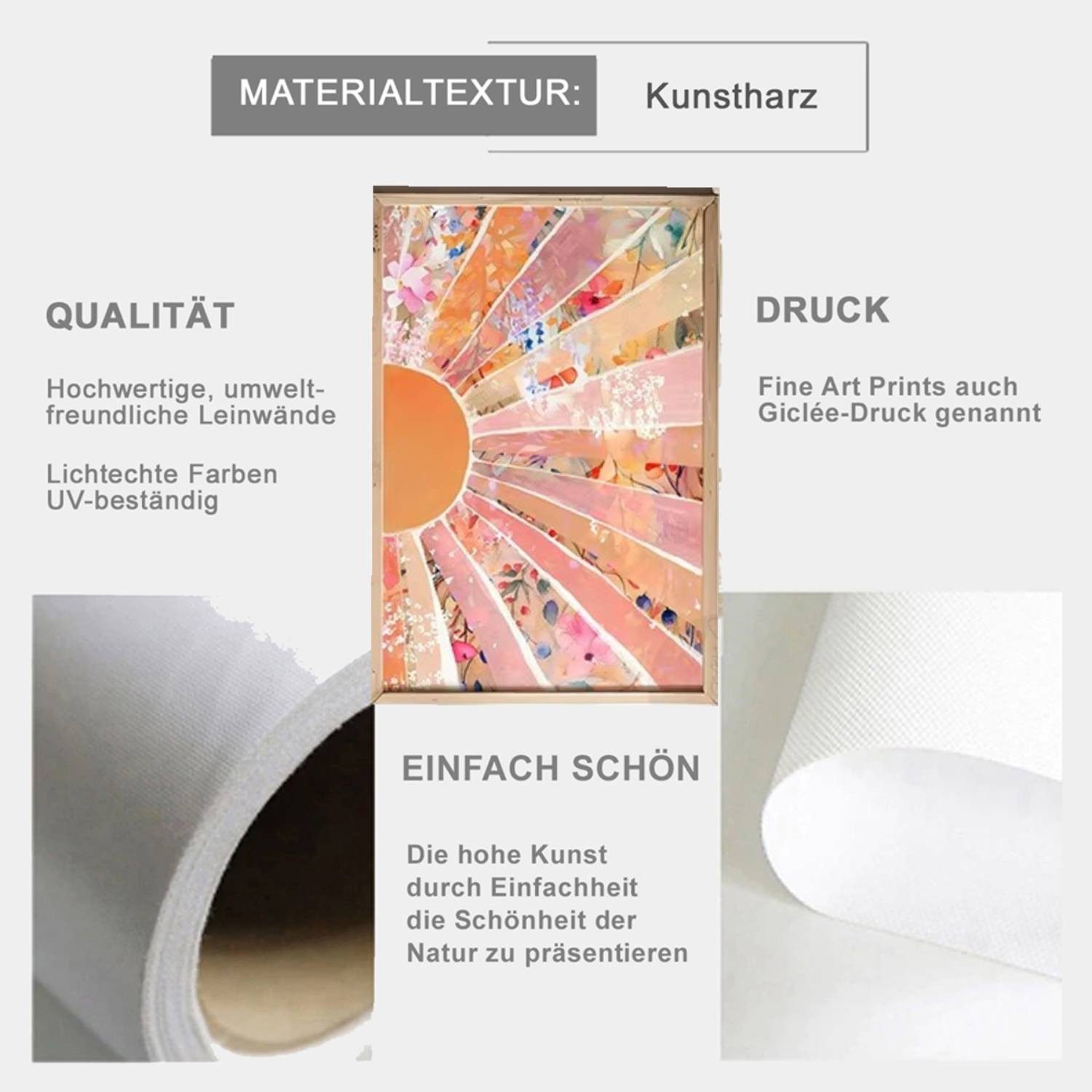 TPFLiving Kunstdruck OHNE RAHMEN, Boho-Sonnen-Druck, Boho-Orange - (Leinwandbild XXL), Farben: Farben: pink, orange -Größe: 21x30cm