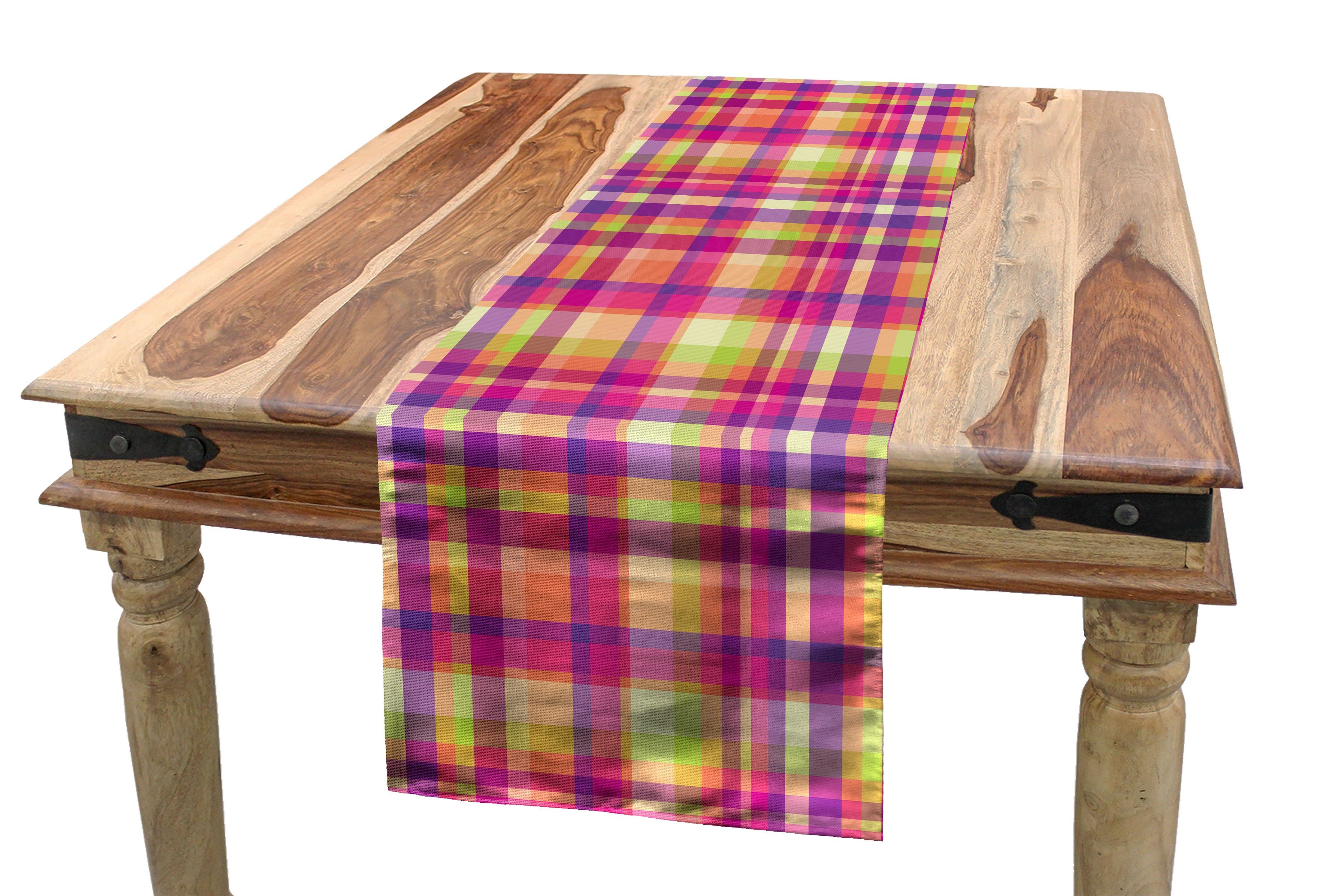 Abakuhaus Tischläufer Esszimmer Küche Tischläufer, Pixel-Quadrate Dekorativer Checkered Rechteckiger Bunt