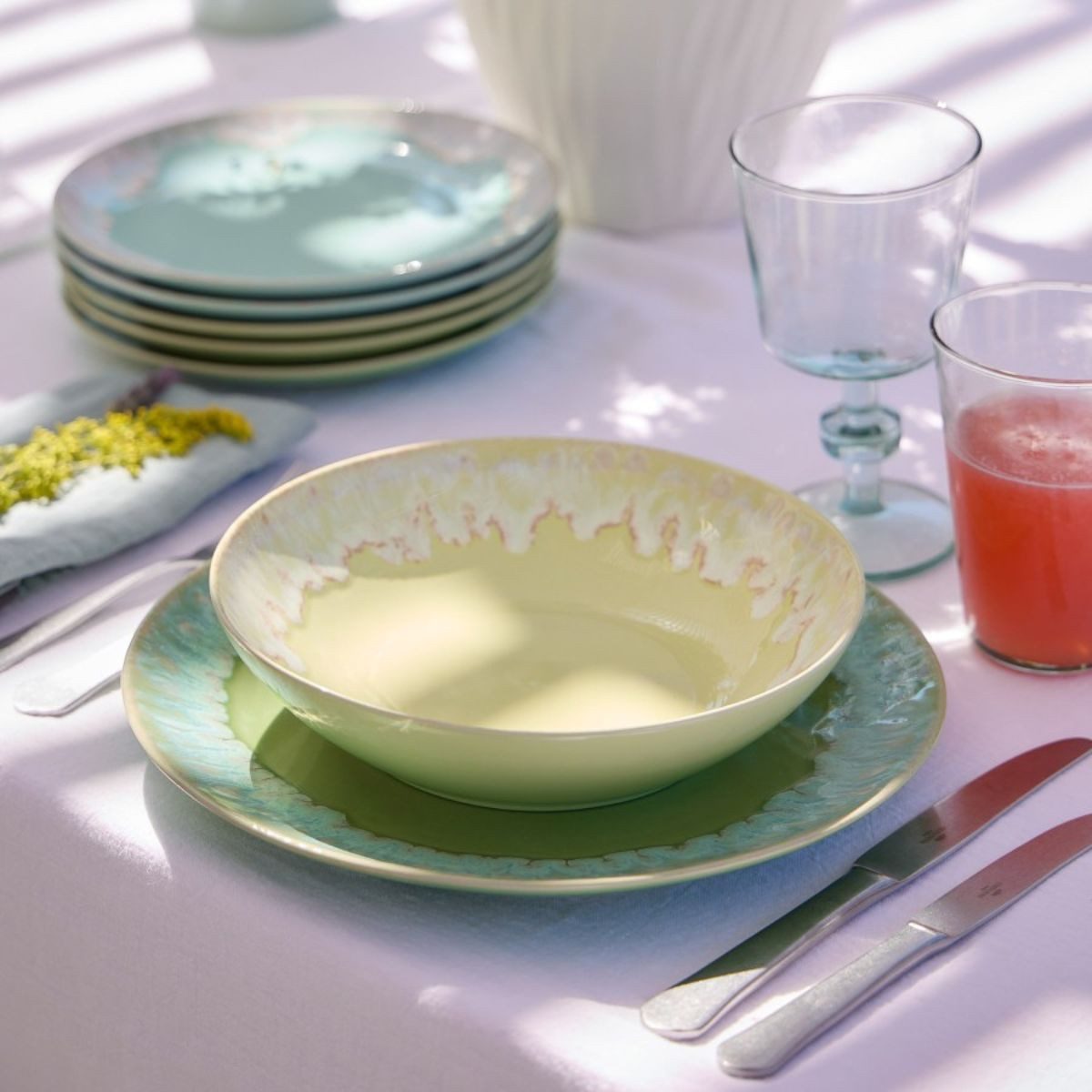 Costa Nova Suppenteller Taormina Sand Yellow, Teller für Suppe oder Pasta, 21,5 cm, Casafina, (1 St), Hohe Brenntemperaturen, porenfrei hygienisch, wärmeschockbeständig