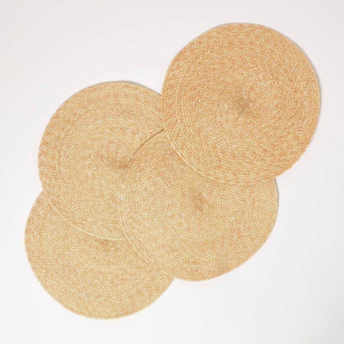Homescapes Platzset Tischset gold im 4er-Set, 40 cm – 4x Platzset rund geflochten