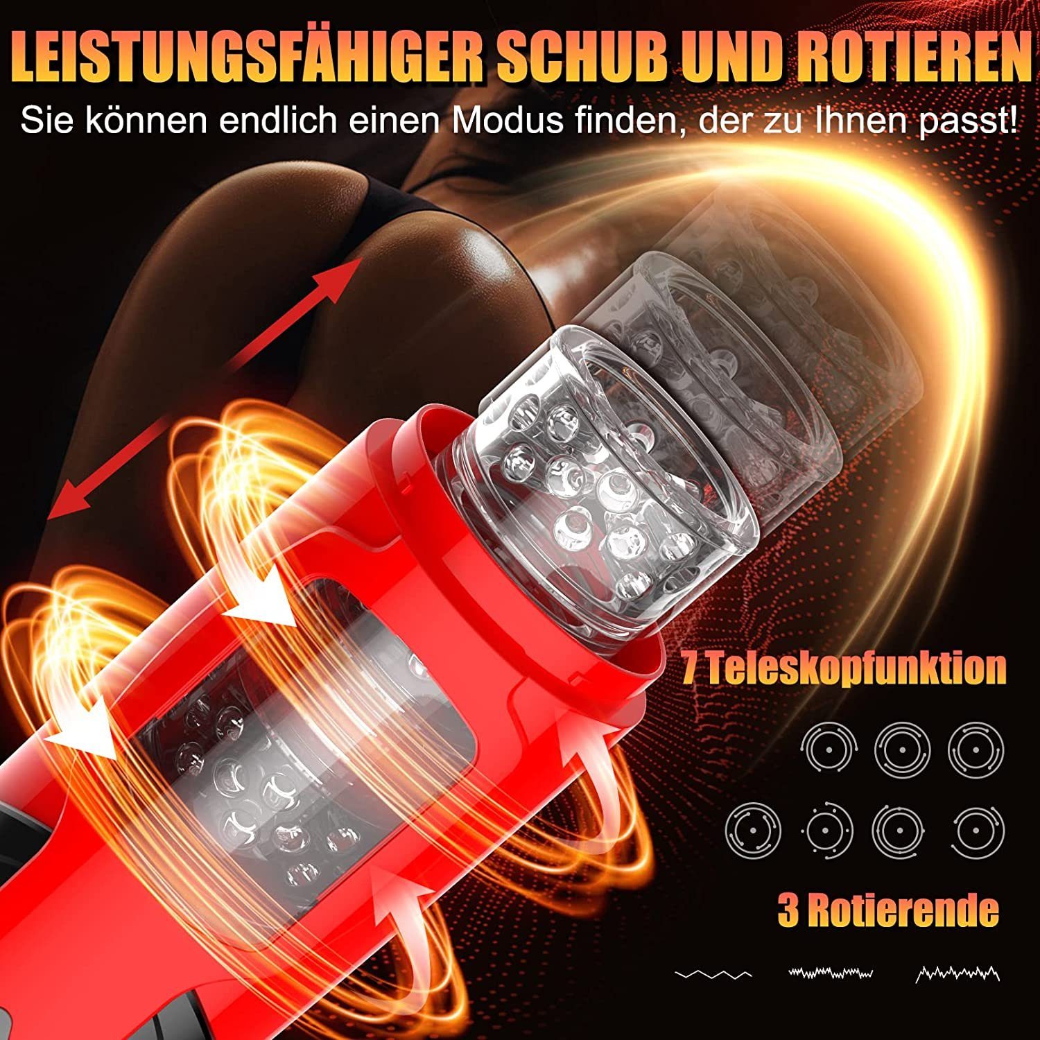 XDeer Masturbator Teleskopfunktion Drehfunktion, rot USB Masturbator wiederaufladbar und 3D-Kanal, mit Saugnäpfen,7Modi Ein-Knopf-Orgasmus-Design,Realistischer