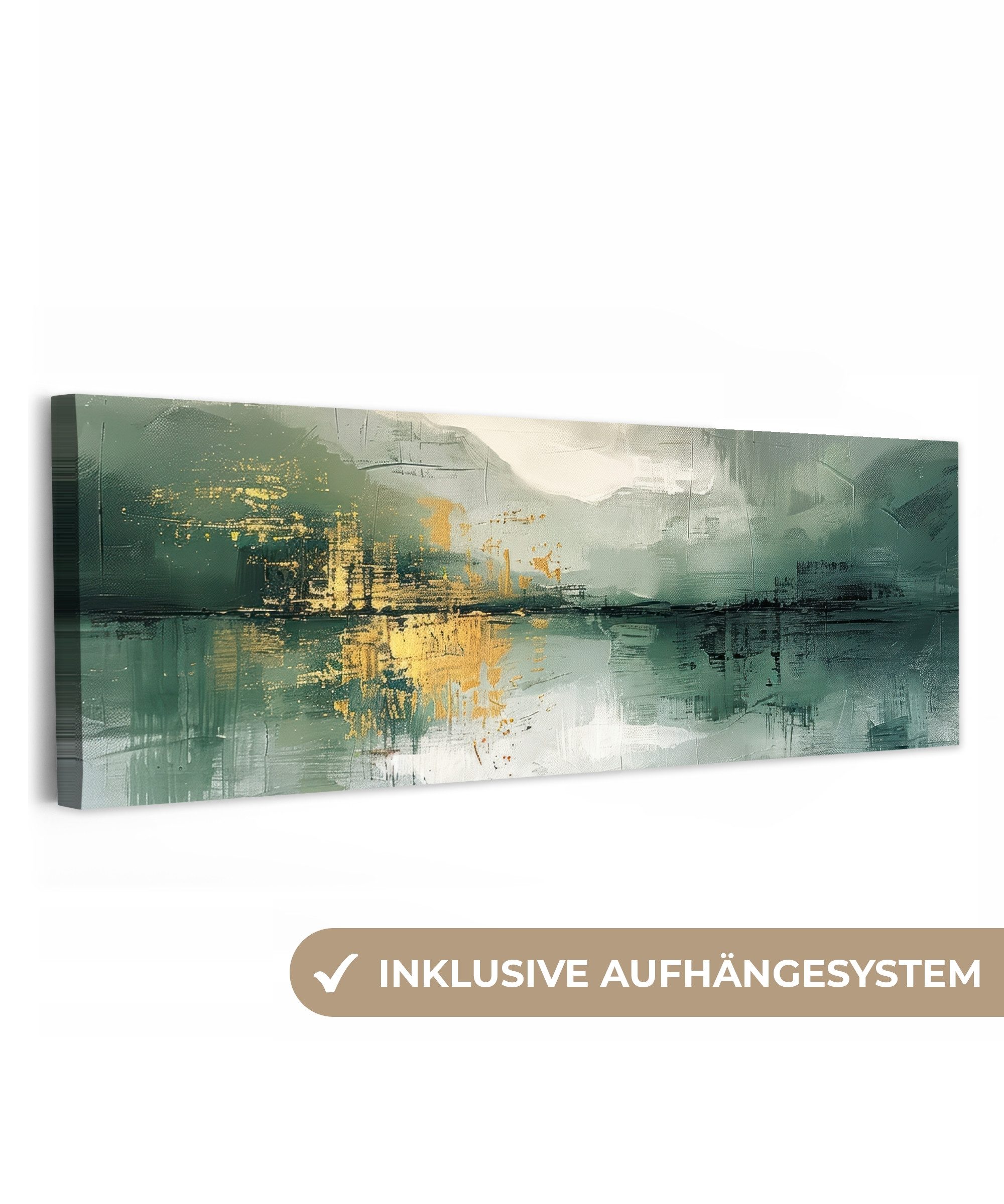 OneMillionCanvasses® Leinwandbild Panorama Grün - Modern - Abstrakt - Gold, günstig online kaufen
