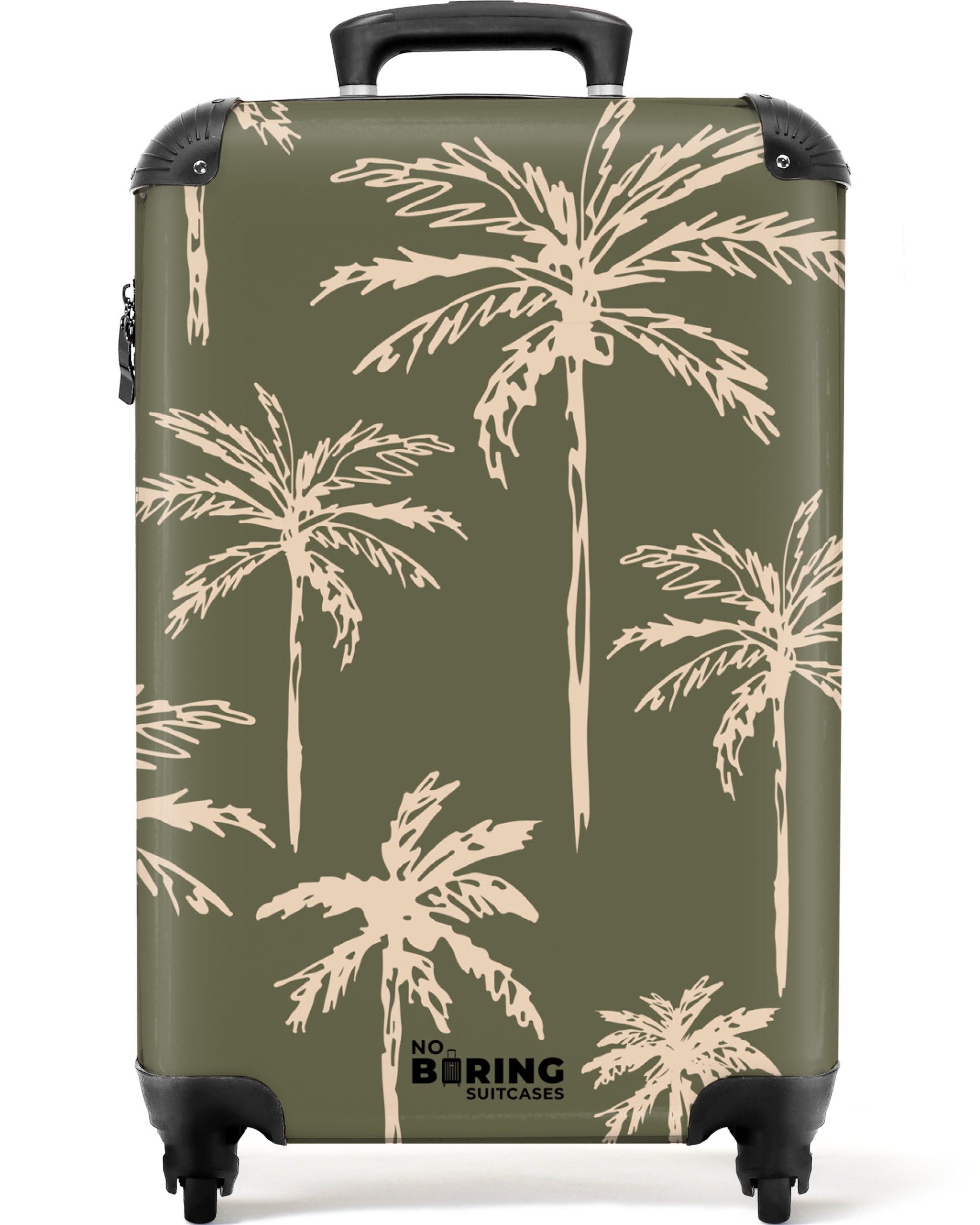 NoBoringSuitcases.com© Hartschalen-Trolley Grün mit beigem Palmenaufdruck günstig online kaufen