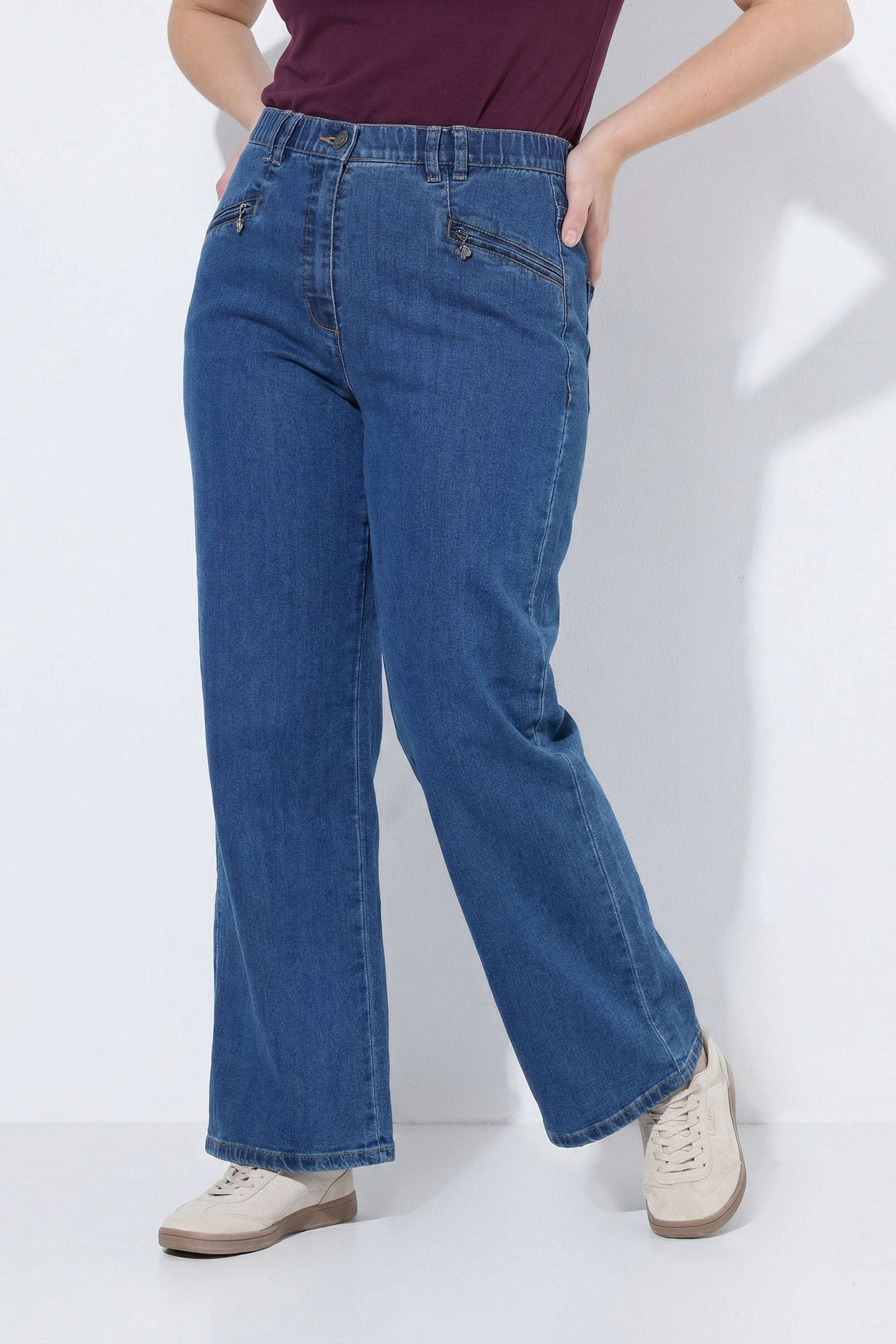 Ulla Popken Regular-fit-Jeans Jeans Mony weites Bein Reißverschlusstaschen