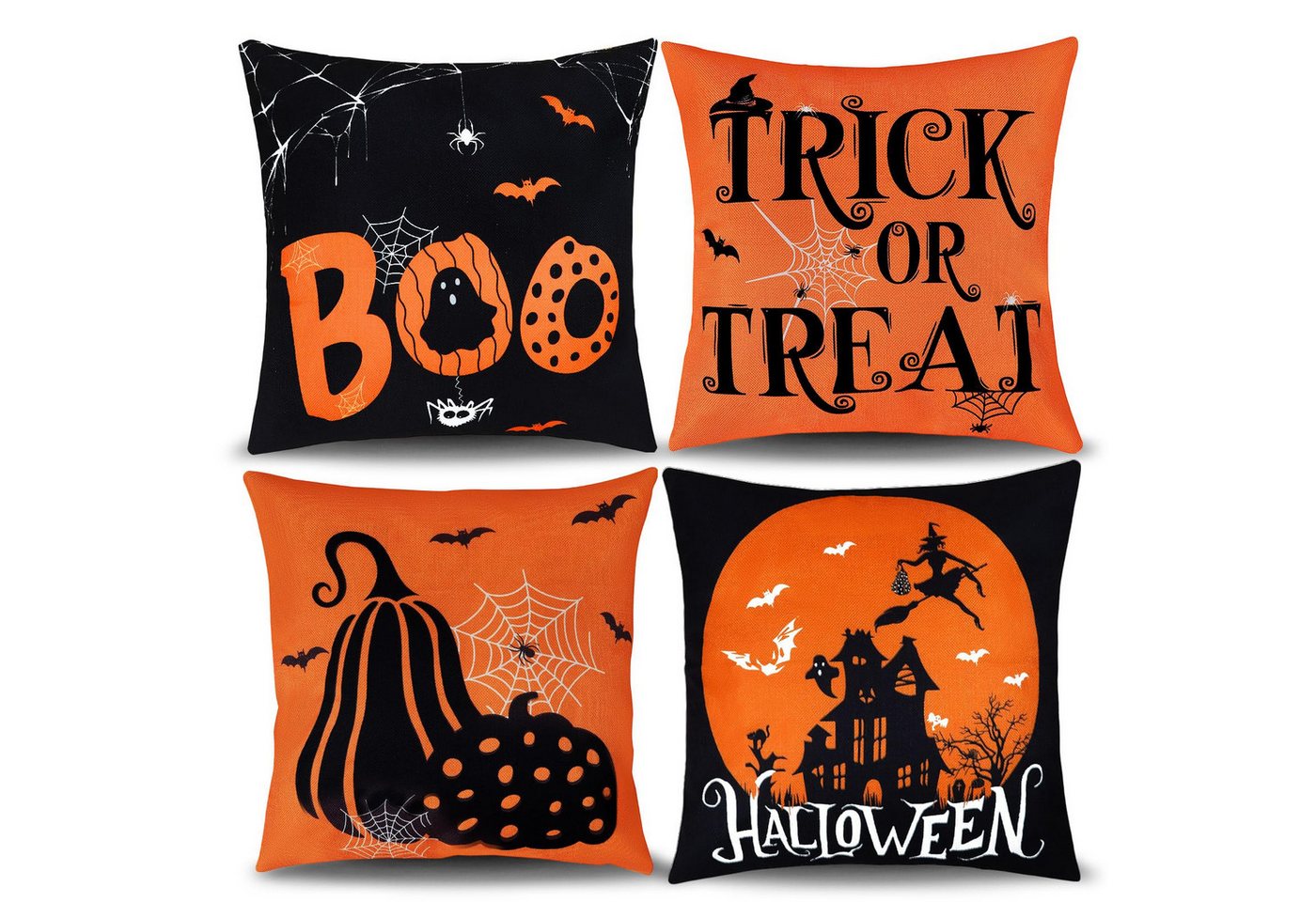 Sorvyzxn Kissenbezüge Halloween Kissenbezüge 4er Set, 18 × 18 Zoll mit Geistermotiv, Leinenoptik für Innen & Außen, Herbstliche Deko für Sofa & Zuhause