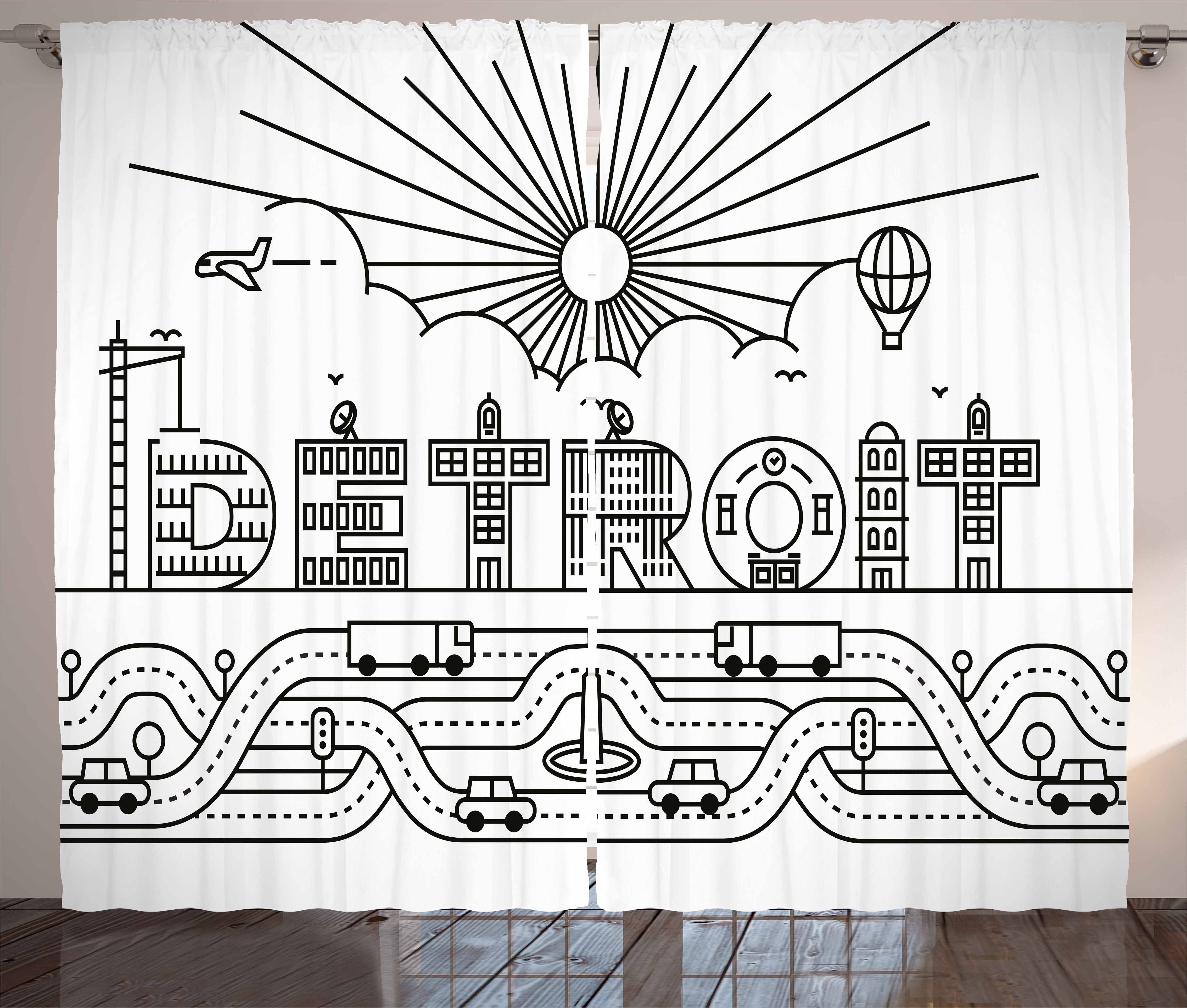 Gardine Schlafzimmer Kräuselband Vorhang mit Schlaufen und Haken, Abakuhaus, Detroit Gebäude Brief Ballon