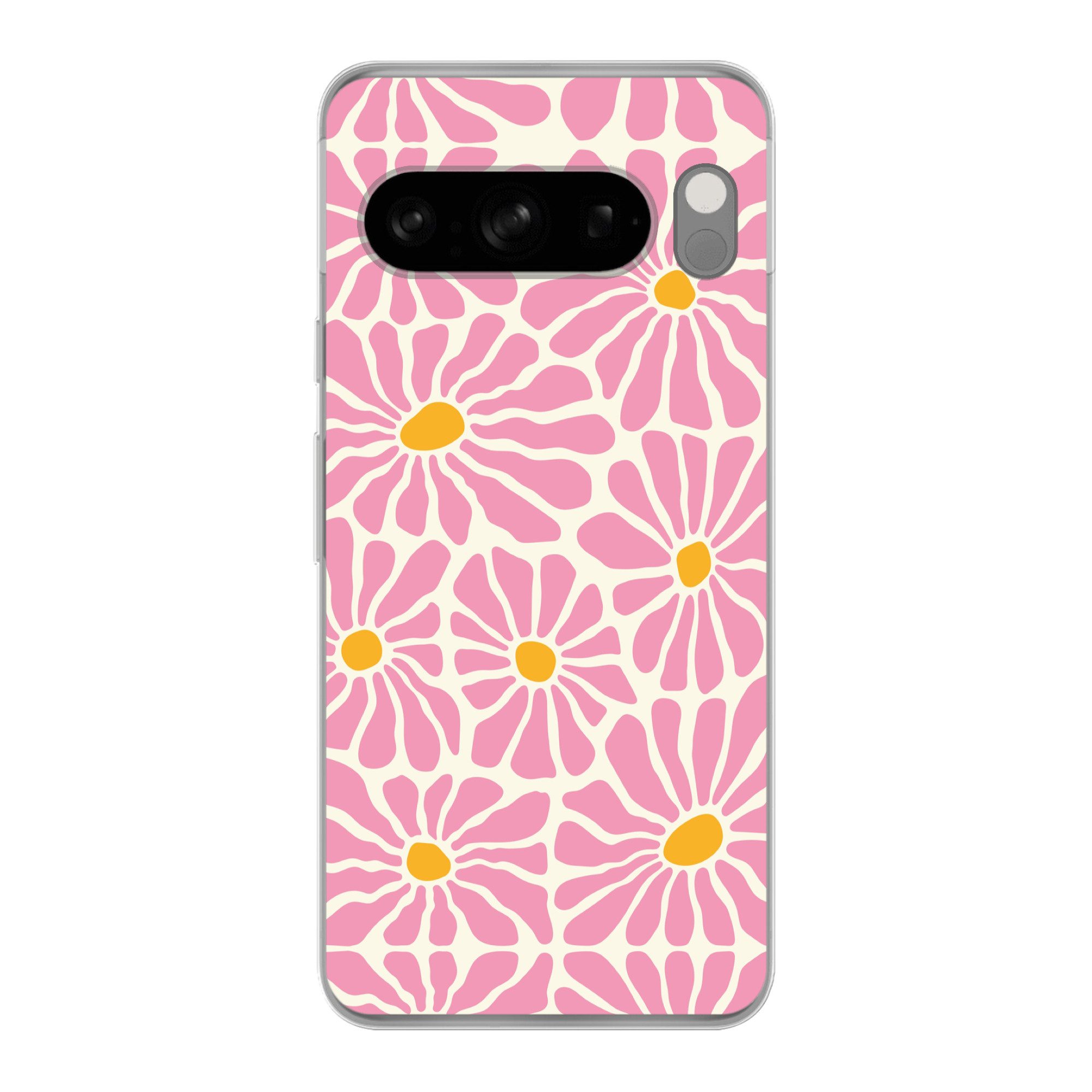 MuchoWow Handyhülle für Google Pixel 8 Pro Blumen - Muster - Rosa - Beige - Orange, Phone Case, Silikon, Schutzhülle Dünn