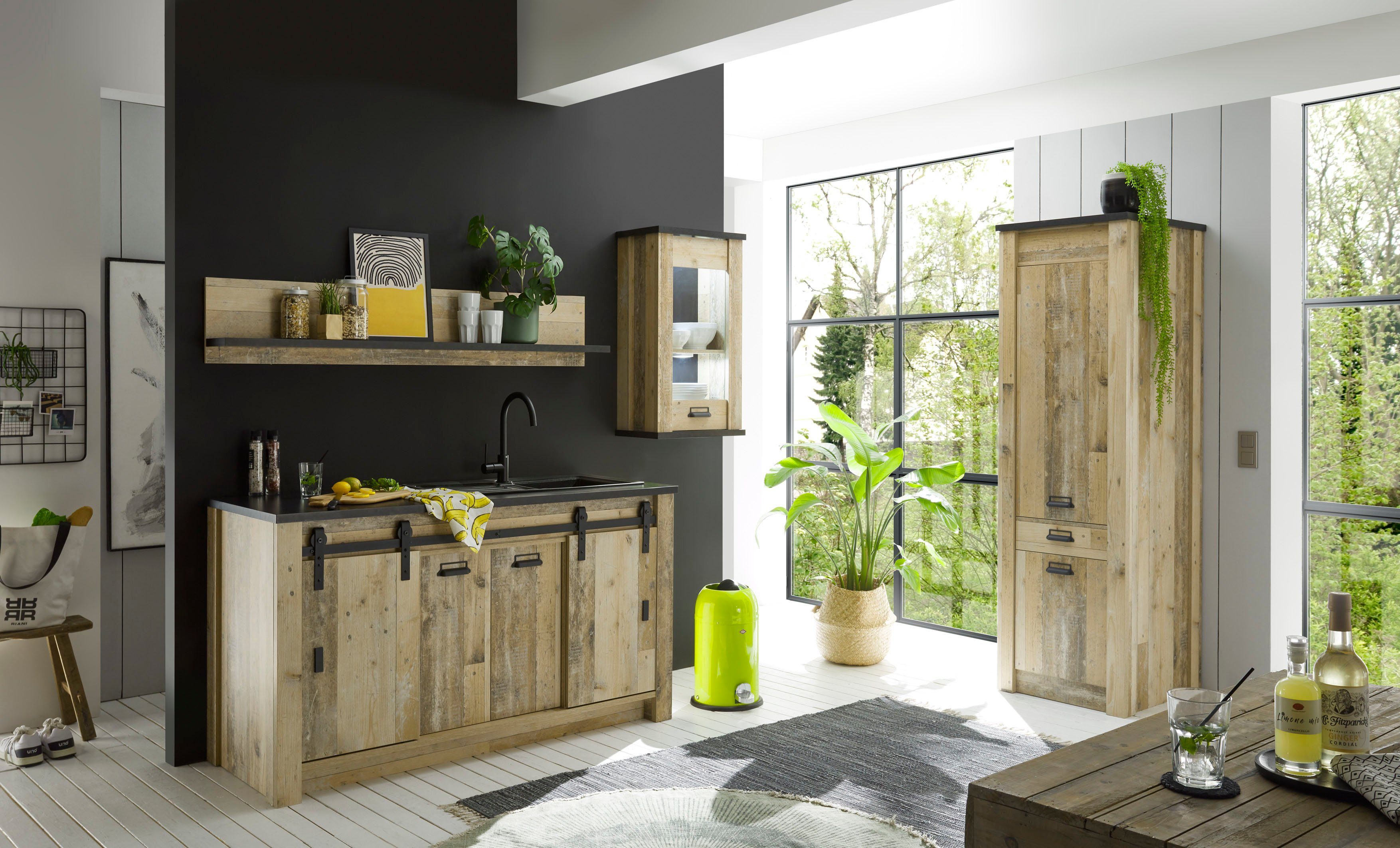 Home affaire Spülenschrank Sherwood Breite 161 cm, Scheunentorbeschlag und Apothekergriffe aus Metall – Bild 2 von 5