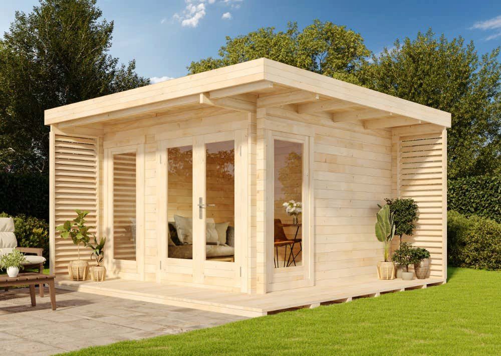 Alpholz Gartenhaus Holz Gardenlounge Cube, BxT: 400x400 cm, in Naturbelassen Inkl. Fußboden mit 44mm Wandstärke