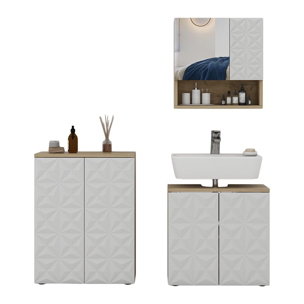 Vicco Badmöbel-Set Edge, Weiß/Eiche, 3 Teile, günstig online kaufen