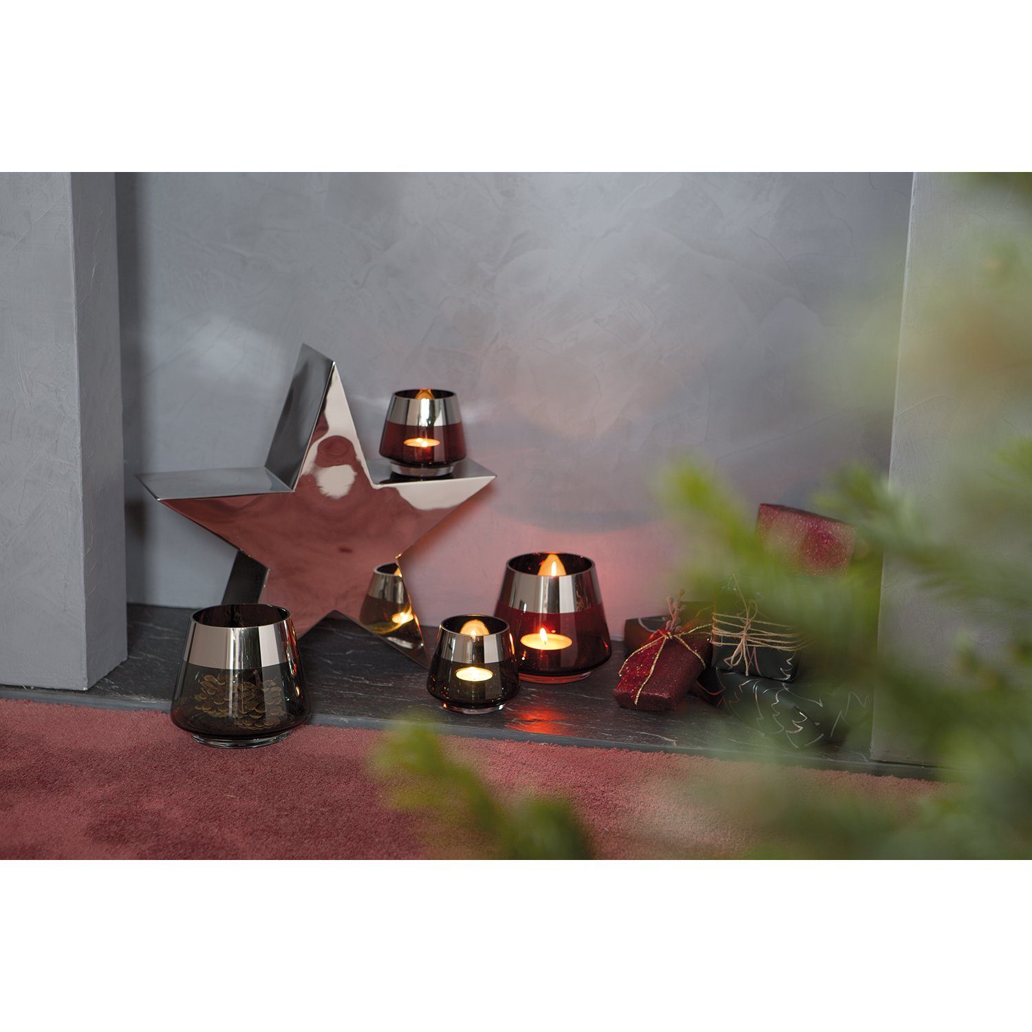 Fink Teelichthalter JONA Teelichthalter - H.13cm x D.15cm - Glas - dunkelgr günstig online kaufen