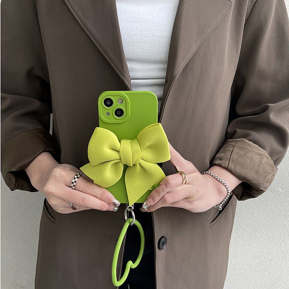 Tasche Schleifenhülle,Love 14/plus/Pro, Ring iPhone iPhone14 Handytasche senfgrüne Case für DÖRÖY