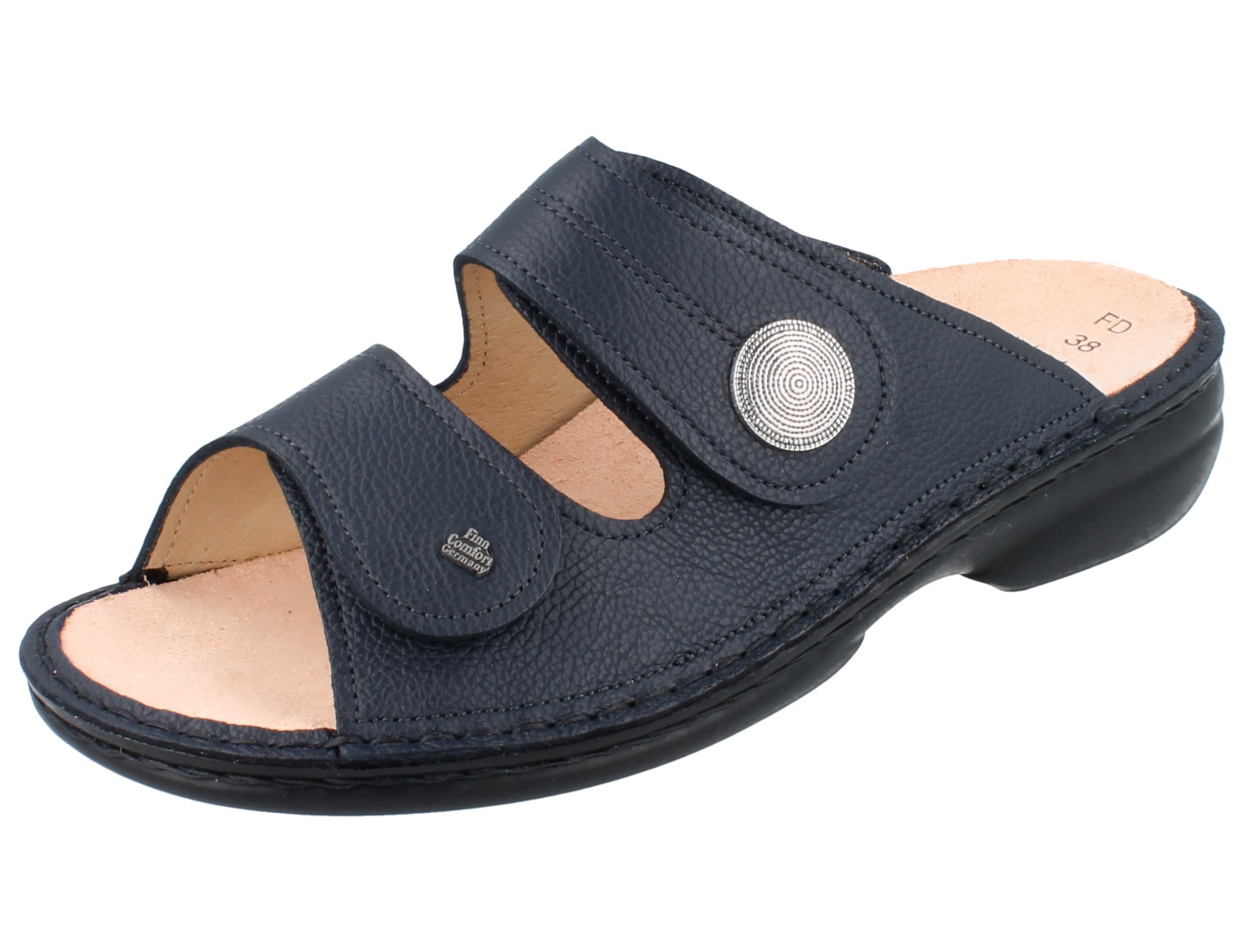 Finn Comfort FINN COMFORT Sansibar Damen Pantolette dunkelblau genarbtes Pantolette Wechselfußbett