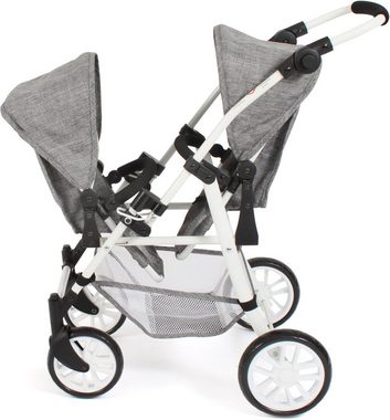 CHIC2000 Puppen-Zwillingsbuggy Twinny, Jeans Grey, mit schwenkbaren Vorderrädern