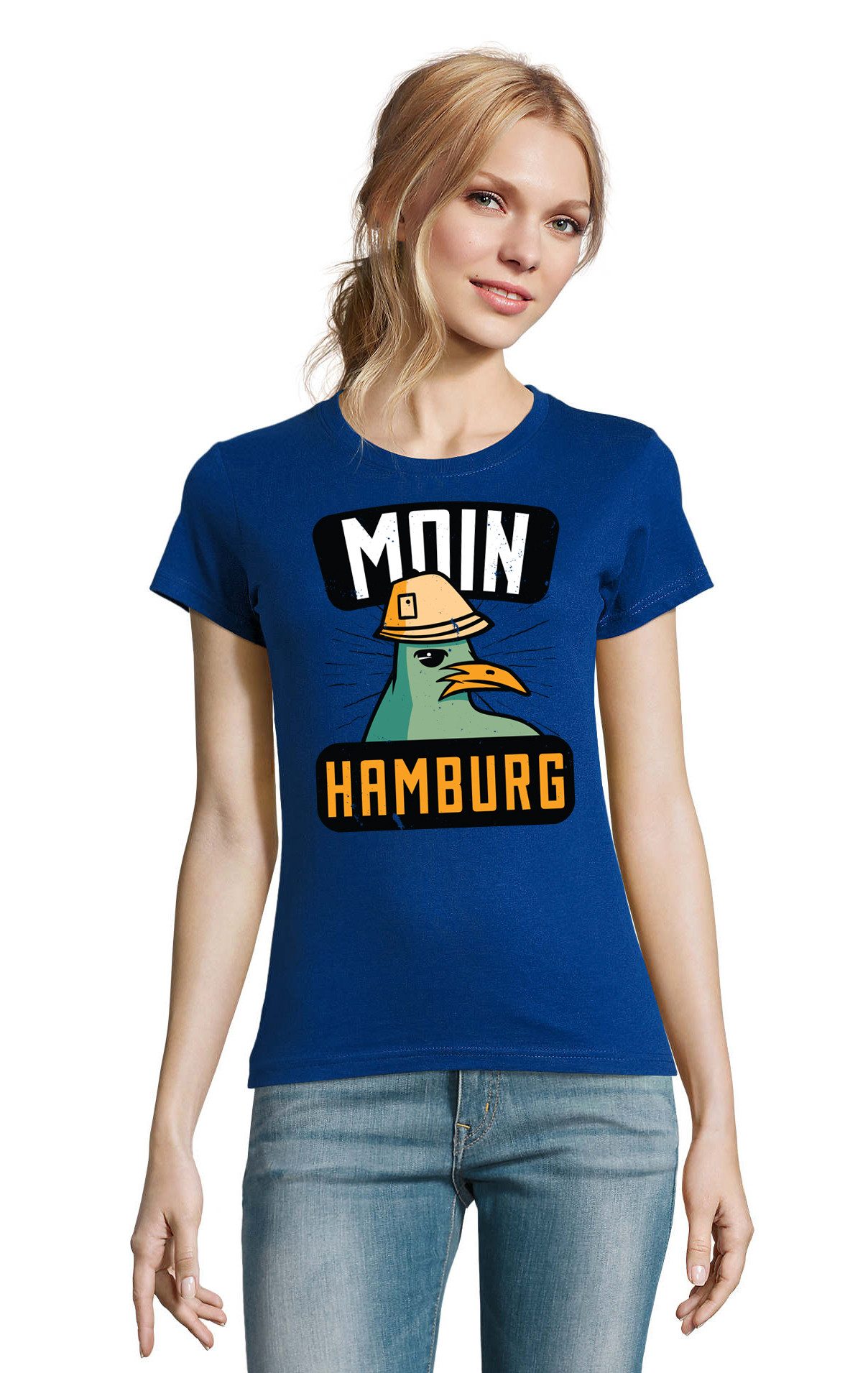 T-Shirt Moin Hamburg Seemöwe Freiheit See Damen Shirt Fun Motiv