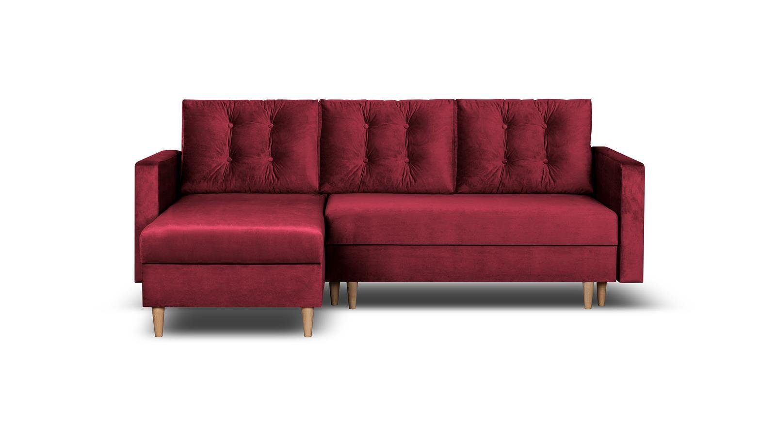 (kronos Kastanienrot 02) Schlaffunktion Wohnzimmer, Beautysofa Ecke skandinavischen für Sigurd, und im Bettkasten Ecksofa Stil, Polsterecke mit 226 cm