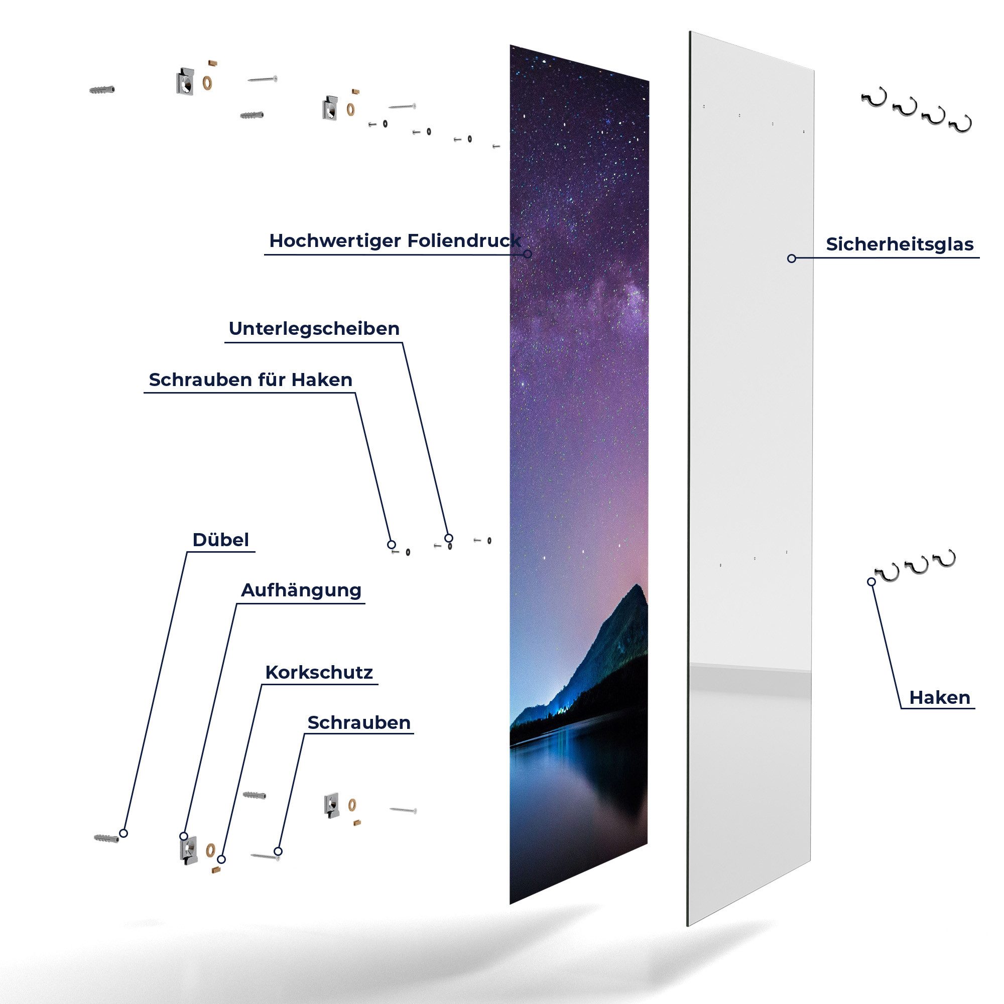 DEQORI Kleiderhaken 'Bergkulisse unter Sternen', Glas Garderobe hängend Flur Jackenhalter modern Wandgarderobe Haken