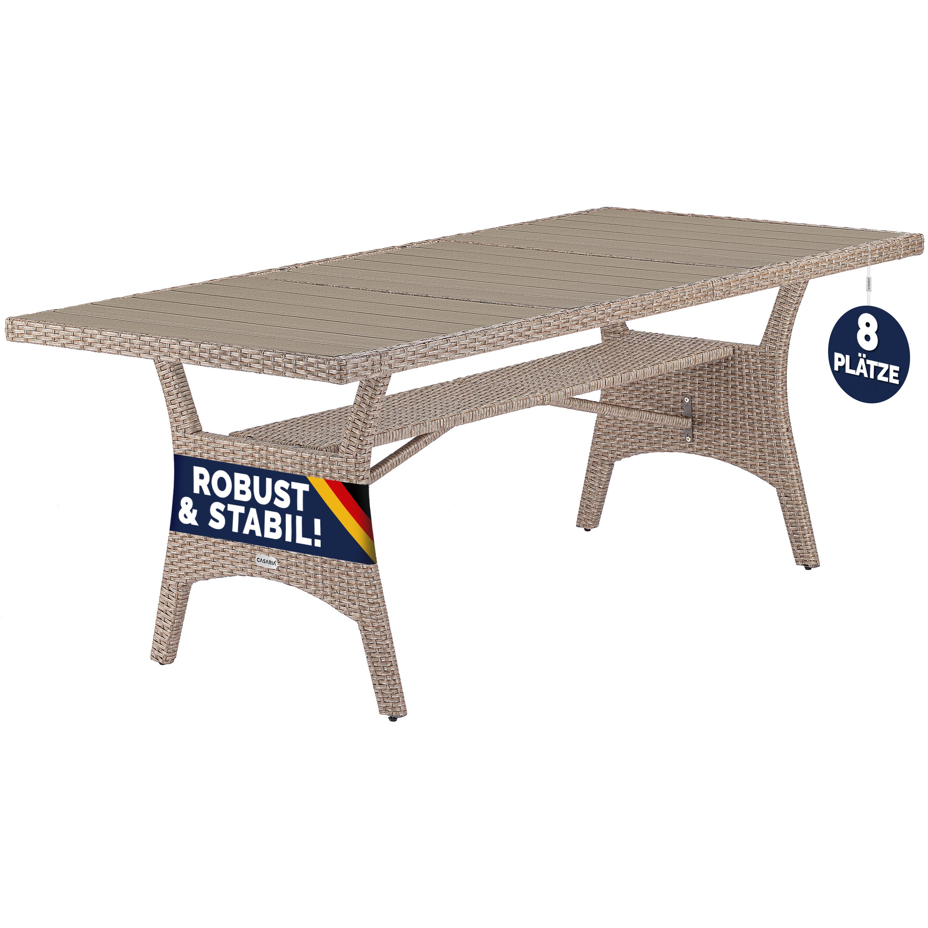 Casaria Gartentisch (1-St), Wetterfest 190x90x75cm WPC Tischplatte Polyrattan inkl. Ablage
